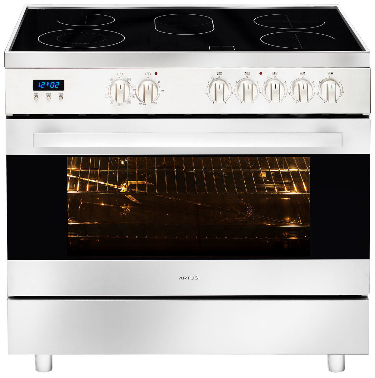 Artusi 90cm Freestanding Electric Oven and Stove Combo - CAFC95X - Perfect for Home Kitchens, Baking, and Family Cooking
