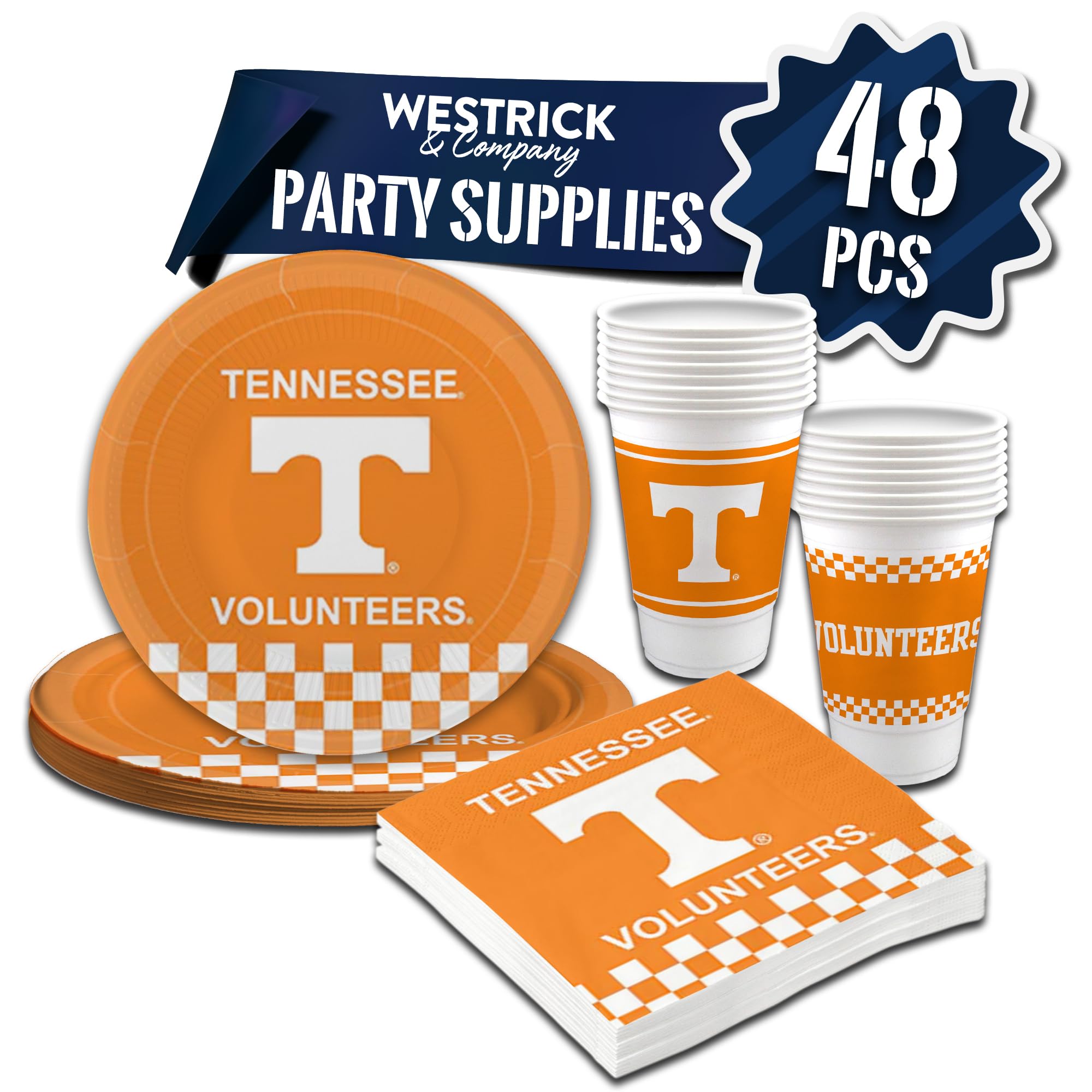 Official Tennessee Volunteers Party Supplies Set - 48-Piece Licensed University Collection (16 oz. Plastic Cups, 9