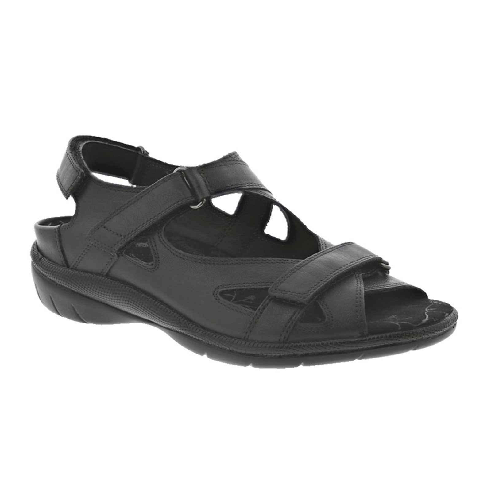Drew Lagoon Women's Black Leather Backstrap Sandals - Comfortable Casual Beach & Summer Walking Shoes for Outdoor Activities