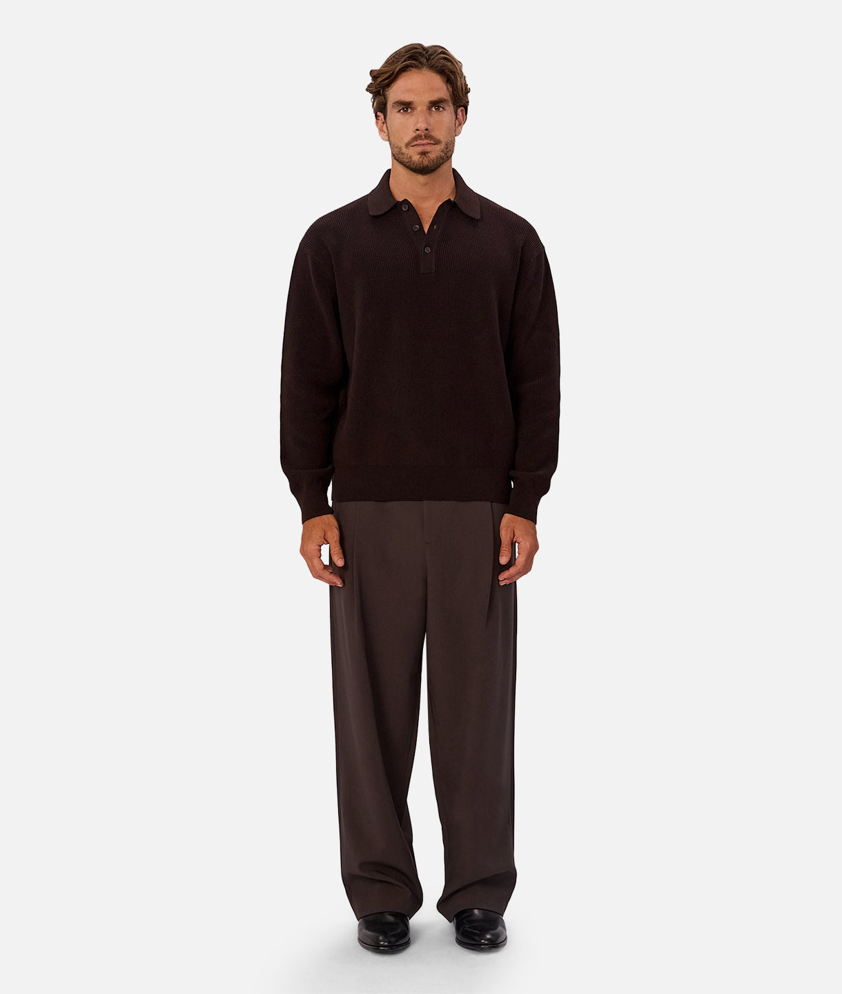 Premium Hamilton Knitted Polo Shirt for Men - Soft Breathable Cotton Blend, Classic Espresso Brown - Perfect for Business Casual, Office Wear & Smart Outfits