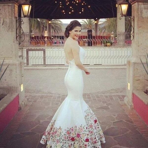 Elegant Mexican Embroidered Formal Dresses for Wedding Guest | Halter Top Mermaid Quinceañera Dress 2025 | Perfect for Weddings, Quinceañeras & Special Occasions