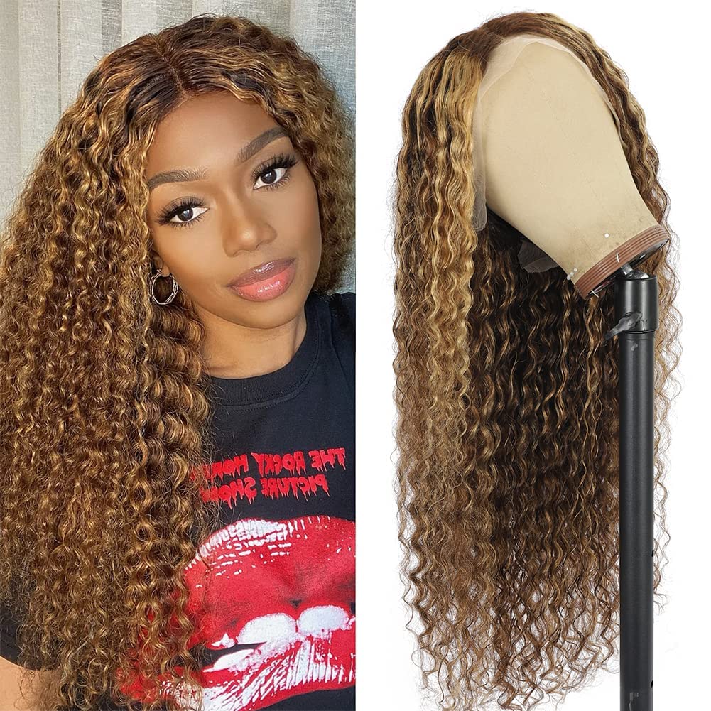 AliPearl 13x4 Honey Blonde Lace Front Human Hair Wig - Pre Plucked 4/27 Ombre Highlight Deep Wave Glueless Wig for Black Women | Perfect for Daily Wear, Cosplay & Special Occasions