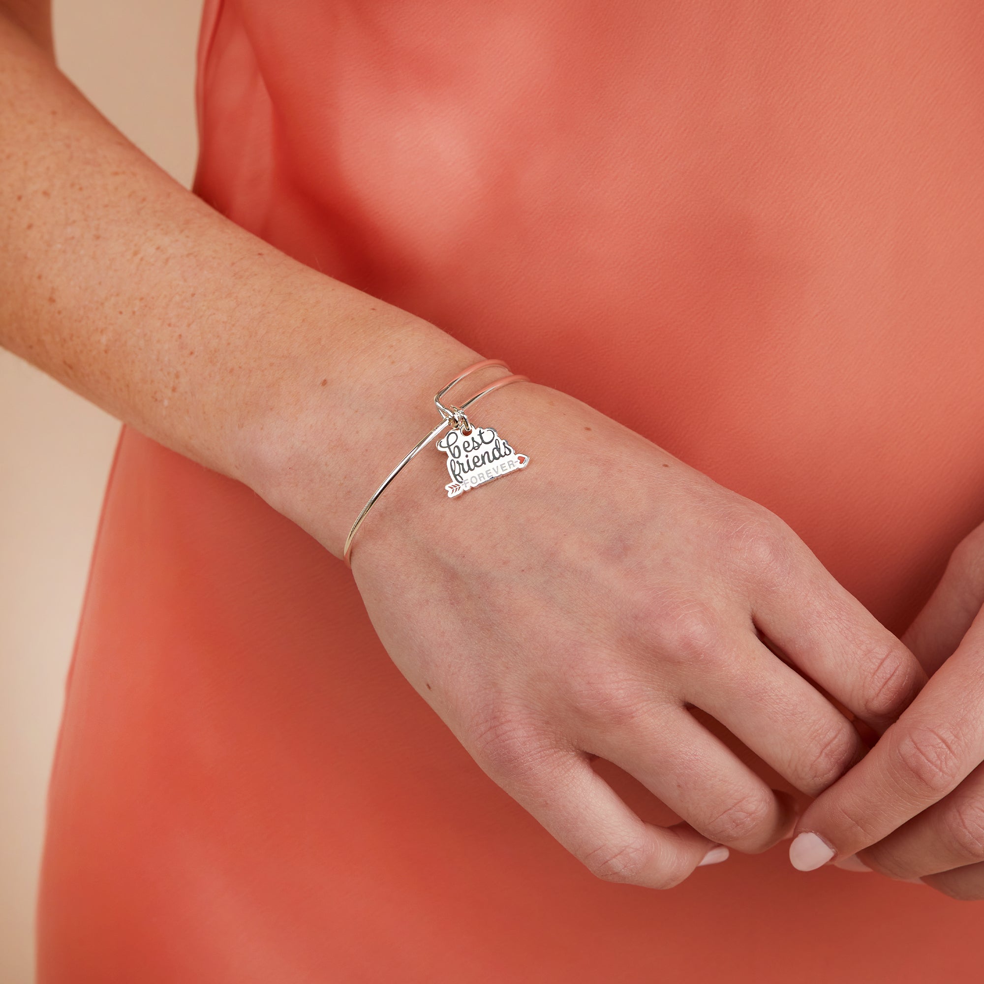 Best Friends Forever Charm Bangle - Sterling Silver Friendship Bracelet for Women | Perfect Gift for BFFs, Birthdays & Anniversaries | Wear Daily or for Special Occasions