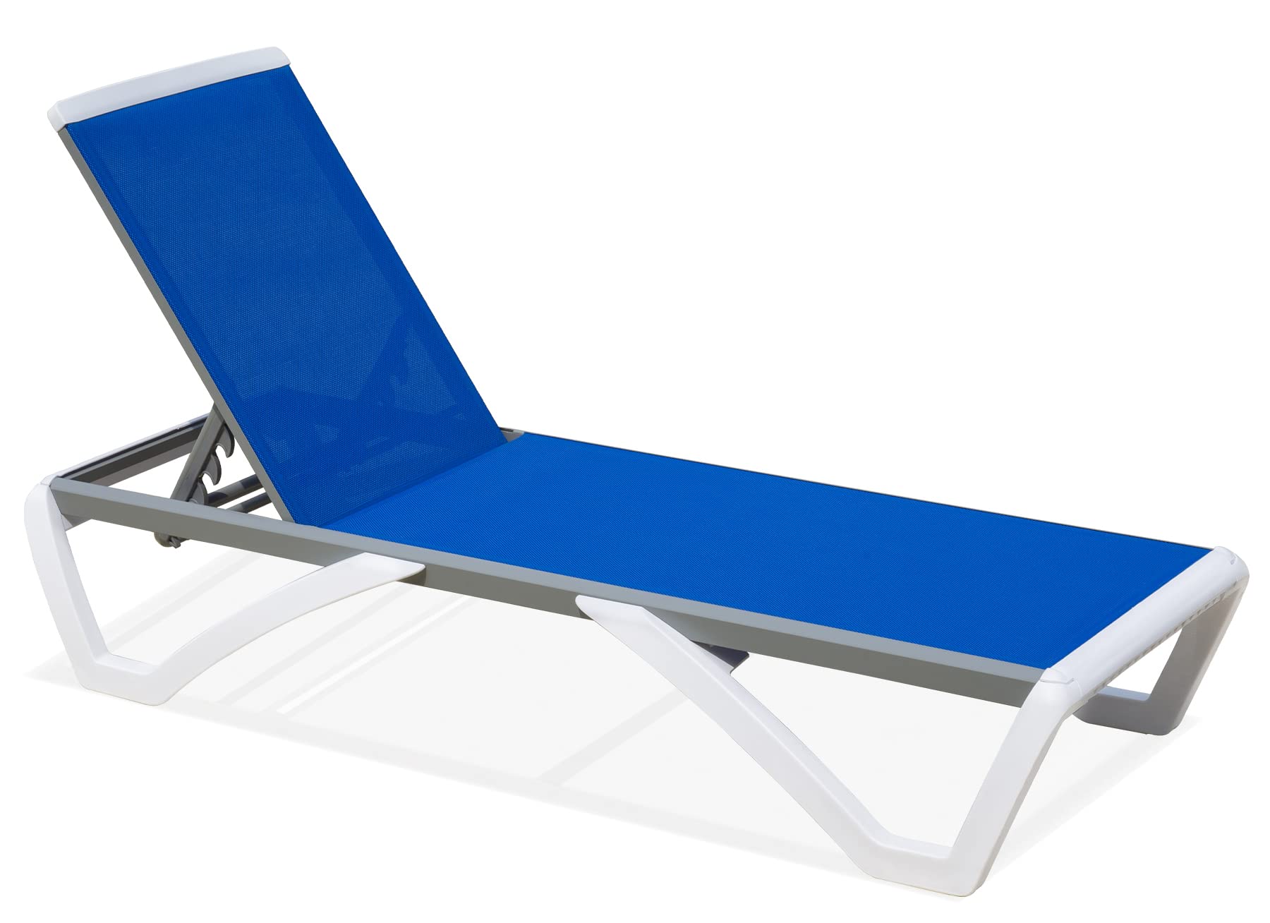 Adjustable Aluminum Outdoor Chaise Lounge - Lightweight Patio Pool Lounge Chair with Plastic Webbing by Domi Outdoor Living (Blue) - Perfect for Backyard, Beach, and Poolside Relaxation