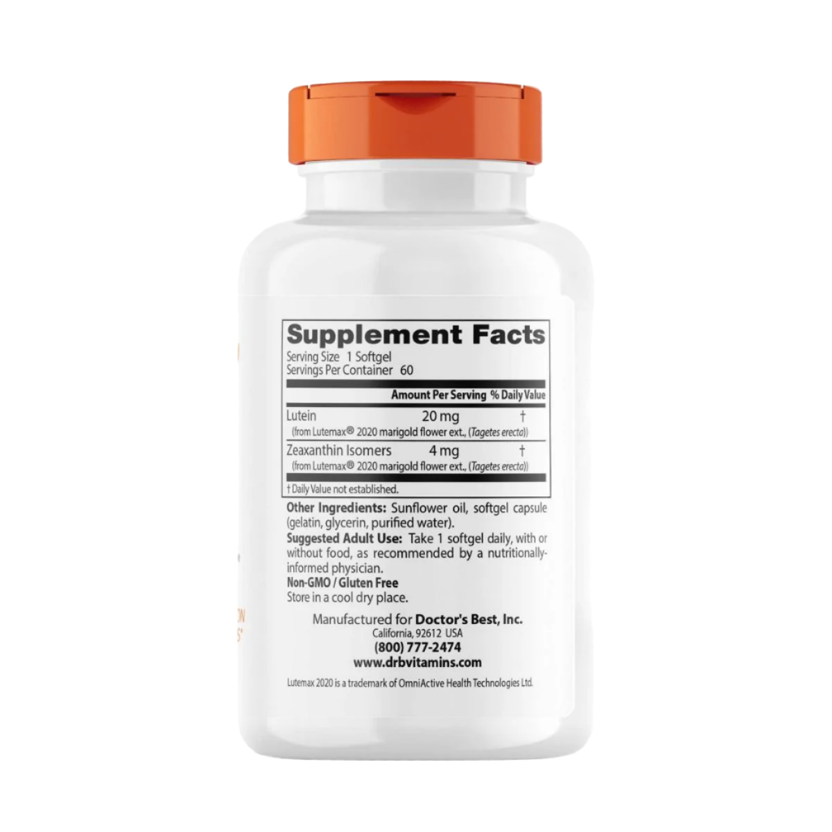 Doctor's Best Lutein with Lutemax 2020 | 20mg Eye Health Supplement | 60 Softgels | Supports Vision & Macular Health | Perfect for Computer Users & Night Driving
