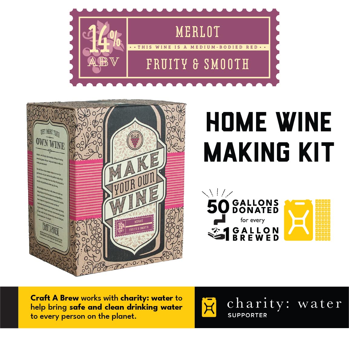 Merlot Wine Making Kit for Beginners – Complete Home Brewing Supplies with Ingredients – Easy DIY Wine Crafting – Perfect for Gifts, Parties & Hobbyists