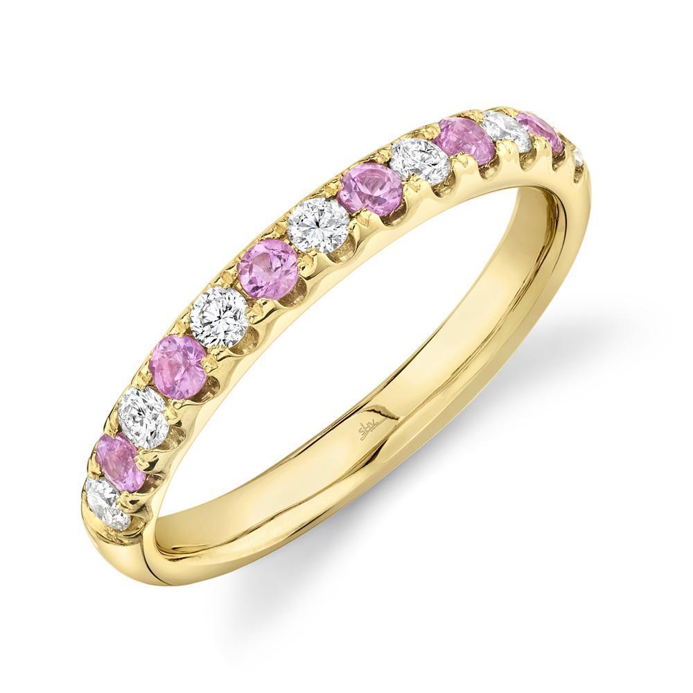 14K Gold 0.60 CTW Round Pink Sapphire & Diamond Wedding Band Ring for Women - Perfect for Engagement, Anniversary & Special Occasions