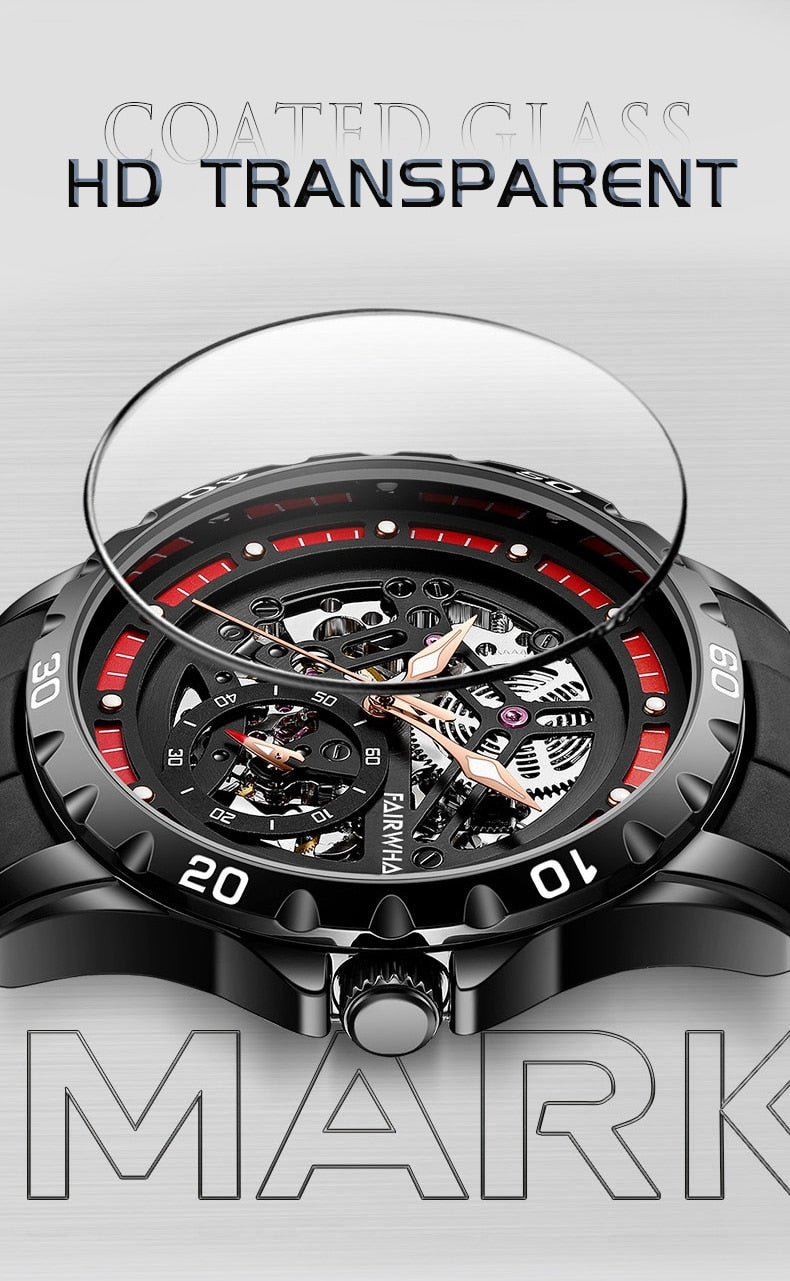 Mark Fairwhale Skeleton Silicone Strap Watch for Men - Minimalist Open Heart Design, Water Resistant, Fashionable Casual & Business Wear - Perfect for Office, Dating, and Everyday Use