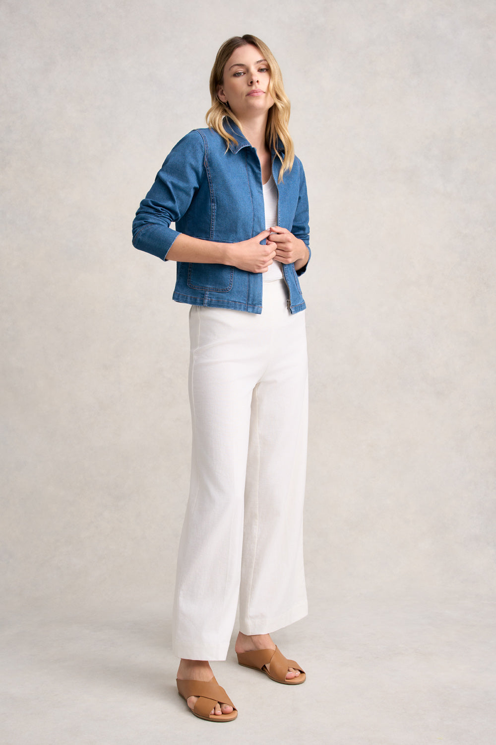 Cropped Denim Jacket for Women - Distressed Light Wash Denim Outerwear - Perfect for Spring & Fall Layering, Casual Outfits, and Streetwear Fashion
