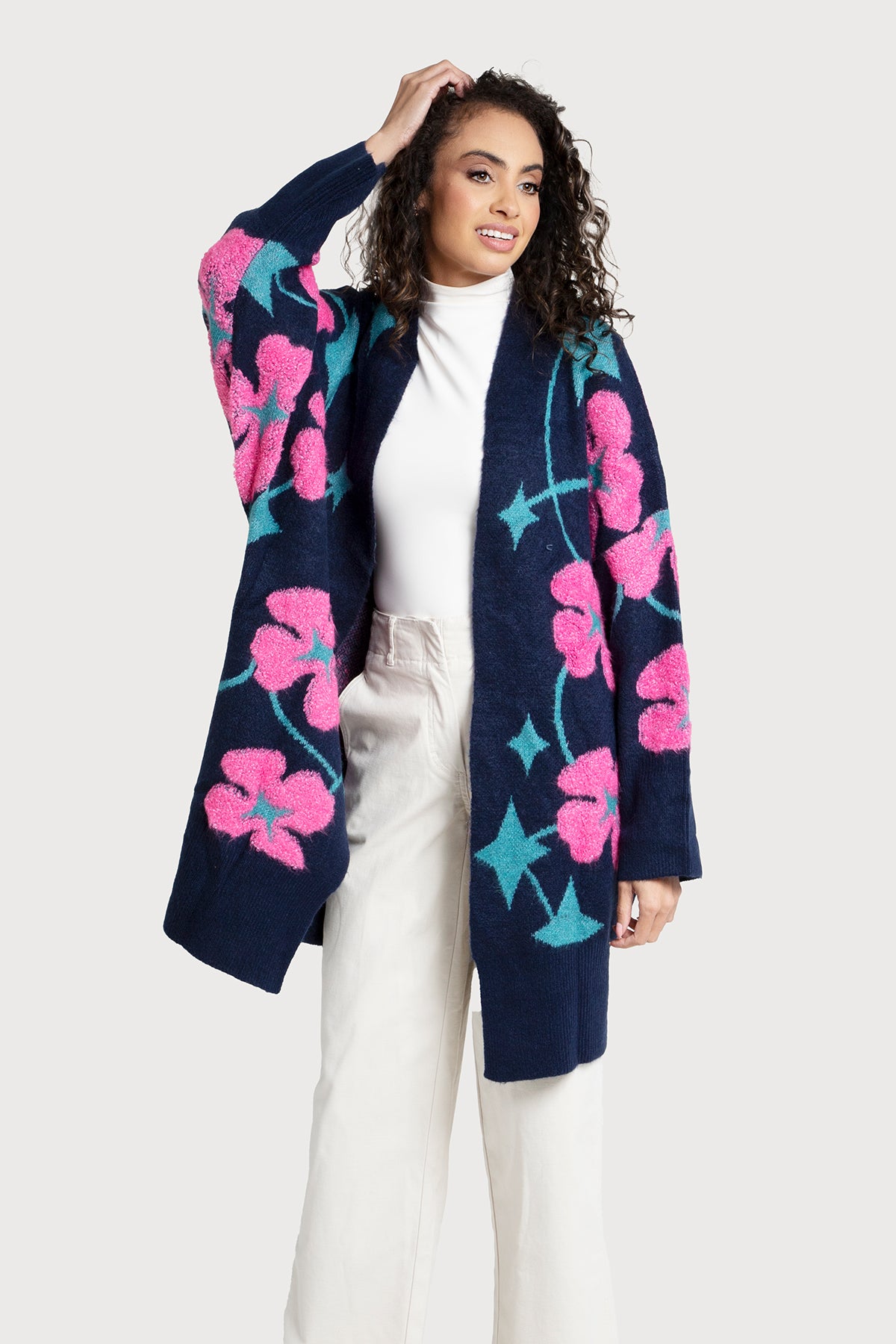 Floral Knit Cardigan for Women - Diamond Patterned Open Front Sweater | Perfect for Spring Outfits, Office Wear & Casual Dates