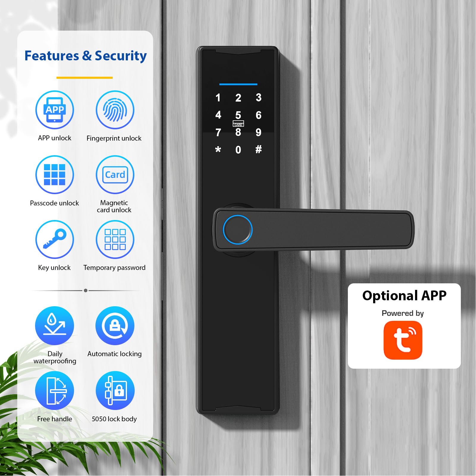 Tuya Smart Lock - Fingerprint & Keypad Electronic Deadbolt Door Lock with Handle, Tuya APP Compatible - Secure Your Home, Office & Vacation Rental