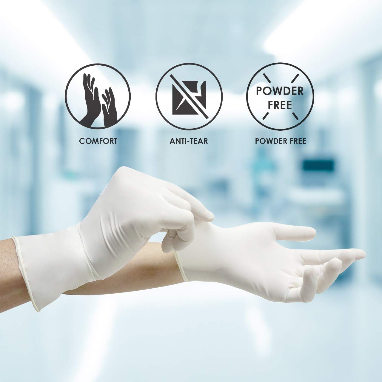 Premium Disposable Latex Gloves - Powder Free, 100 Gloves per Box (1000 Gloves per Case) - Ideal for Medical, Food Service, Cleaning & Home Use