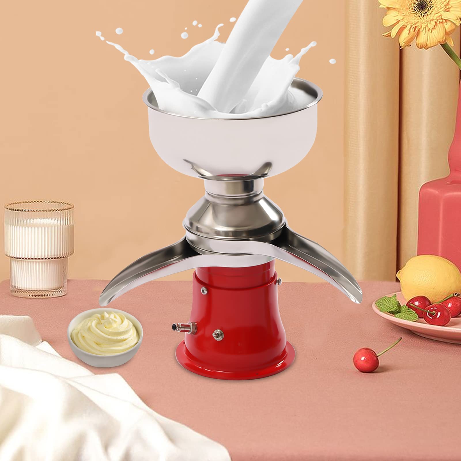 Electric Milk Cream Separator Machine - 13.2Gal/h, 10500RPM, Low Noise, Detachable All-Metal Design for Goat & Cow Milk - Make Cream, Butter & Milkshakes - Perfect for Dairy Farms, Homesteads & Small Businesses (Red)
