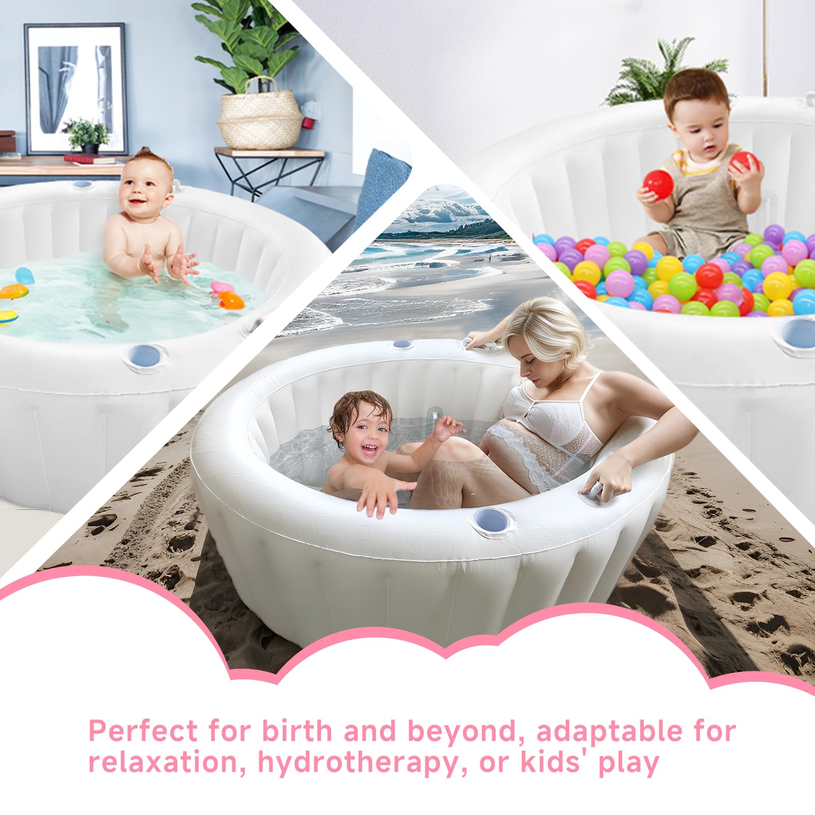 Premium Creamy Marshmallow Birth Pool - Quick Inflation Home Birthing Tub for Relaxation & Water Birth | Multi-Functional for Labor, Hydrotherapy & Kids Swimming | Portable & Comfortable Maternity Pool for Natural Birth at Home