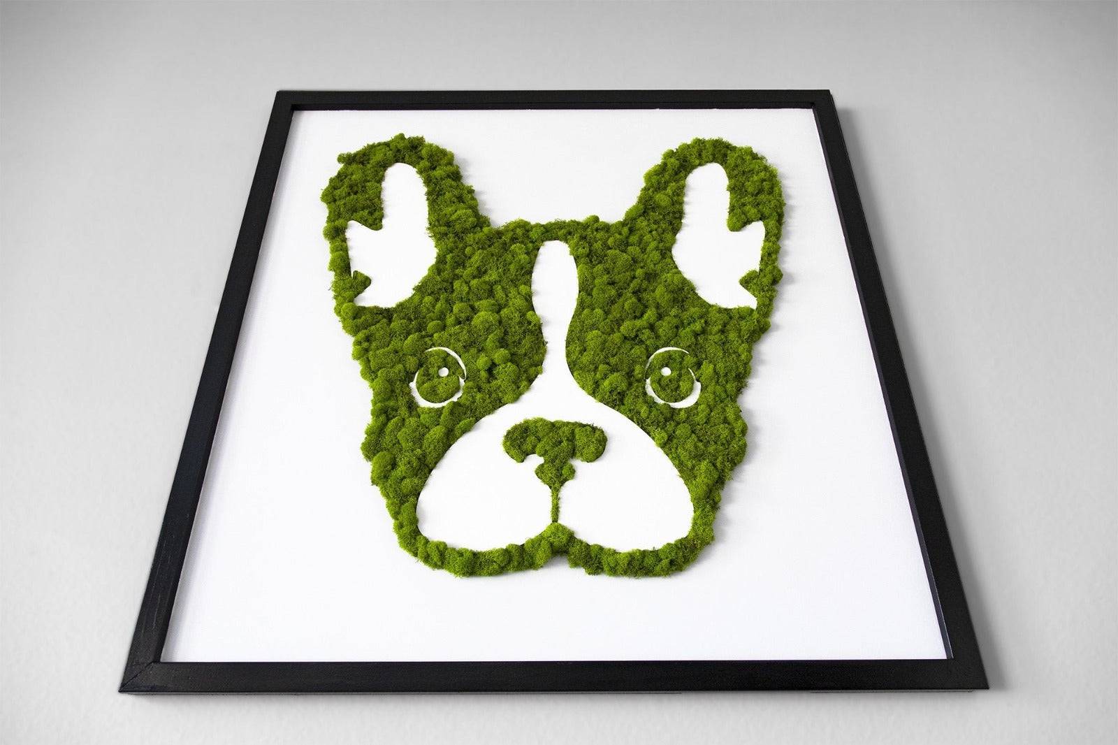 French Bulldog Moss Wall Art - Handmade Green Plant Decor for Home & Office - Perfect for Living Room, Bedroom, Nursery & Pet Lover Gifts