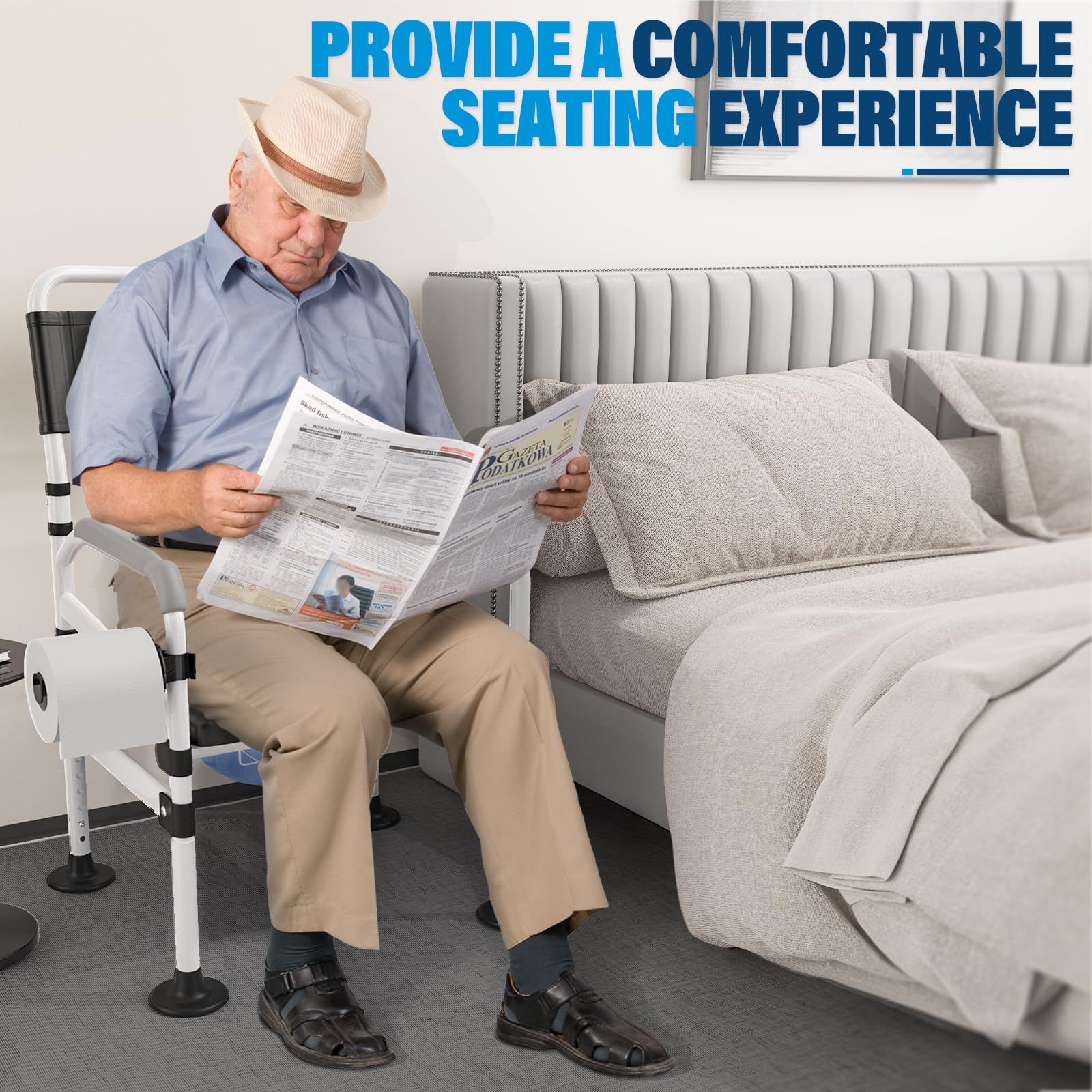 4 in 1 Heavy Duty Bariatric Commode Chair for Elderly & Adults - 440lb Capacity Raised Toilet Seat with Safety Handles, Portable Shower Chair & Bedside Commode - Ideal for Home Care, Post-Surgery Recovery & Mobility Assistance (Silver)