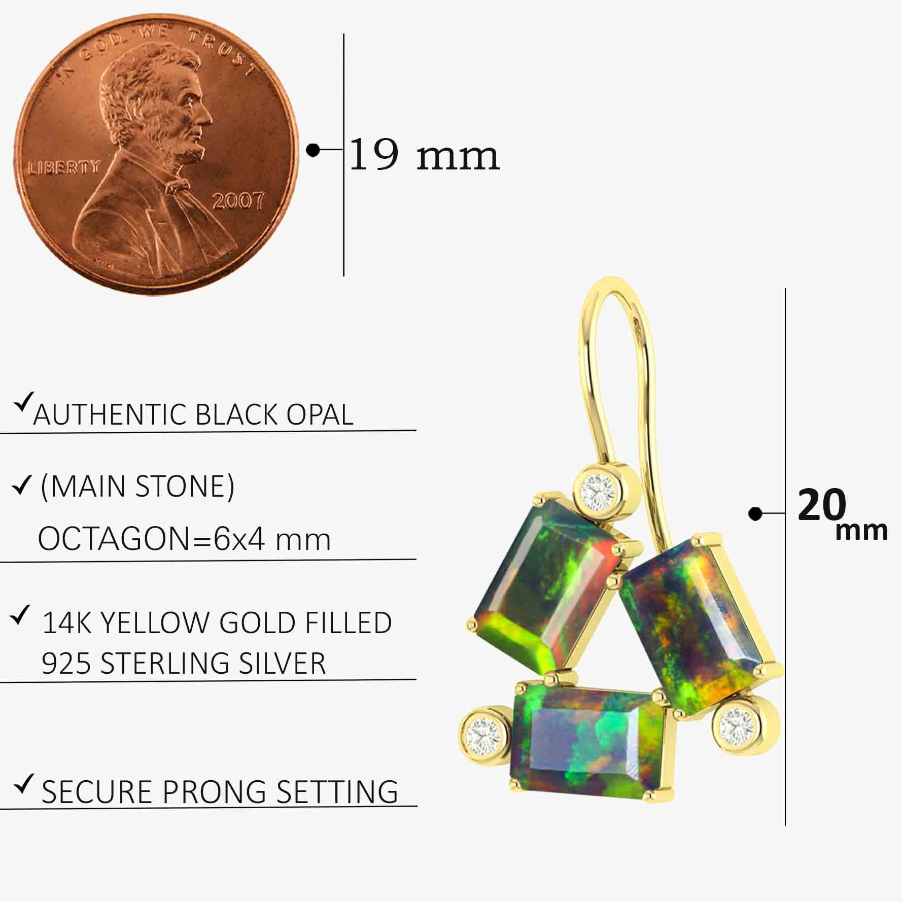 Exquisite Black Opal Octagon Stone Dangle Earrings for Women | Handmade Sterling Silver Jewelry | Perfect for Parties, Weddings & Special Occasions
