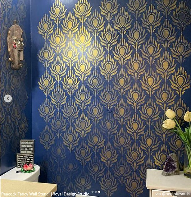 Peacock Feather Wall Stencil - Reusable DIY Home Decor Template for Painting, Murals & Accent Walls - Perfect for Bedrooms, Living Rooms & Nursery Decor
