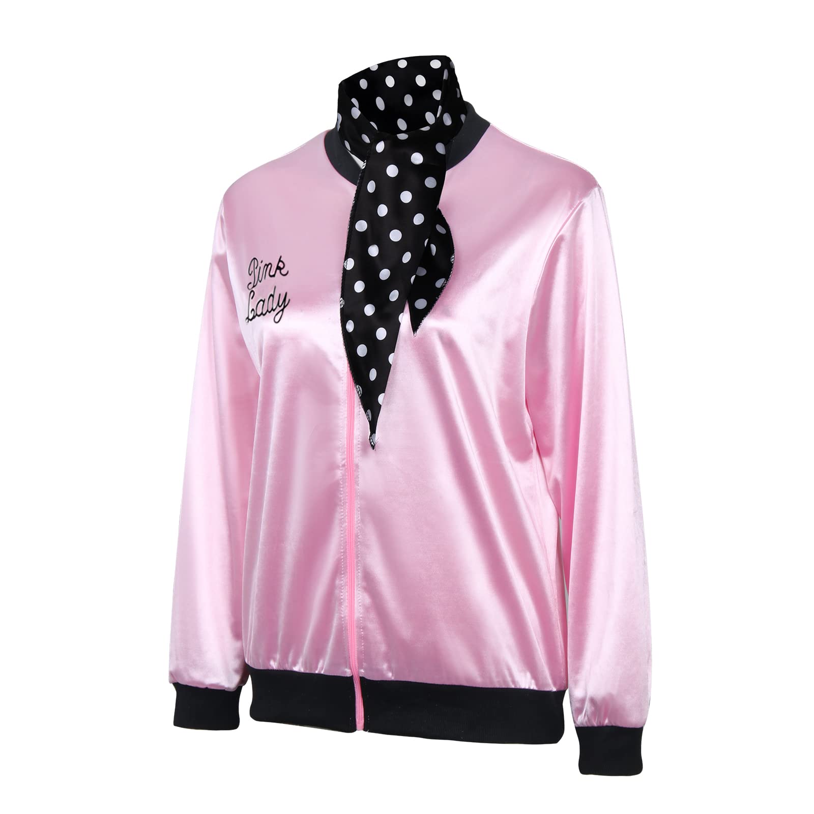 Vintage 1950s Pink Satin Jacket for Women - Retro Fancy Dress Coat with Detachable Scarf | Halloween Costume, Cosplay, Pinup Style Outfit, Themed Parties & Photo Shoots