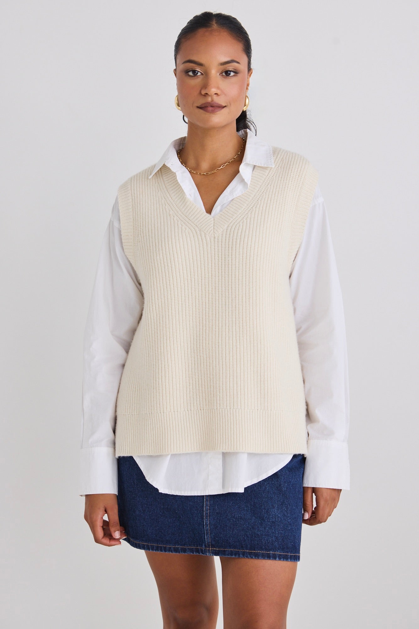 Everyday Ivory Knit Vest for Women - Soft Comfortable Lightweight Layering Piece - Perfect for Office, Casual Outfits & Fall Fashion