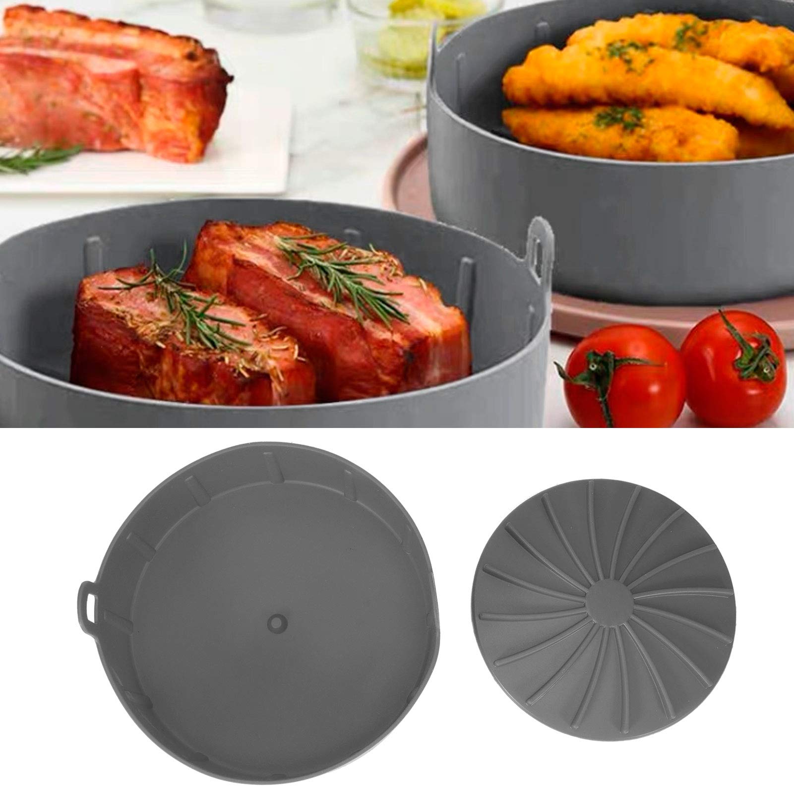 01 Air Fryer Silicone Pot - Universal Non-Stick Air Fryer Basket Liner for Easy Cleaning | Reusable Oven Accessory | Fits Most Air Fryers | Perfect for Cooking, Baking & Meal Prep (Gray)