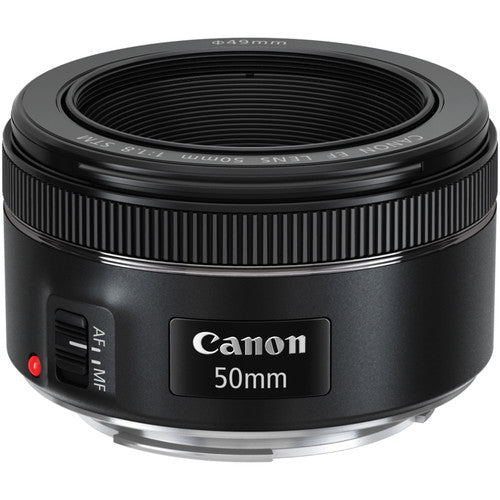 Canon EF 50mm f/1.8 STM Lens with 3pc Filter Kit, Lens Pen, Blower, Hood, Pouch & Cap Keeper - Perfect for Portrait Photography, Low Light Shooting & Travel Photography