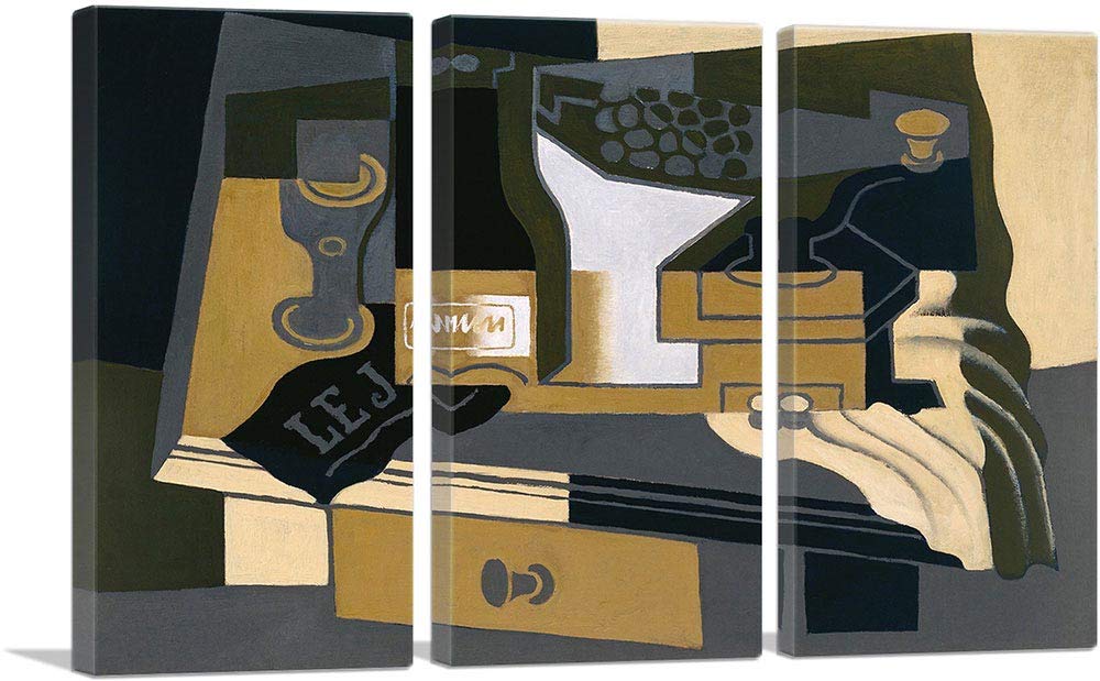 Juan Gris The Coffee Grinder 1920 - 60x40 Inch Framed Canvas Art Print Set of 3 | Cubist Wall Decor for Living Room, Dining Room & Office | Stretched & Ready to Hang