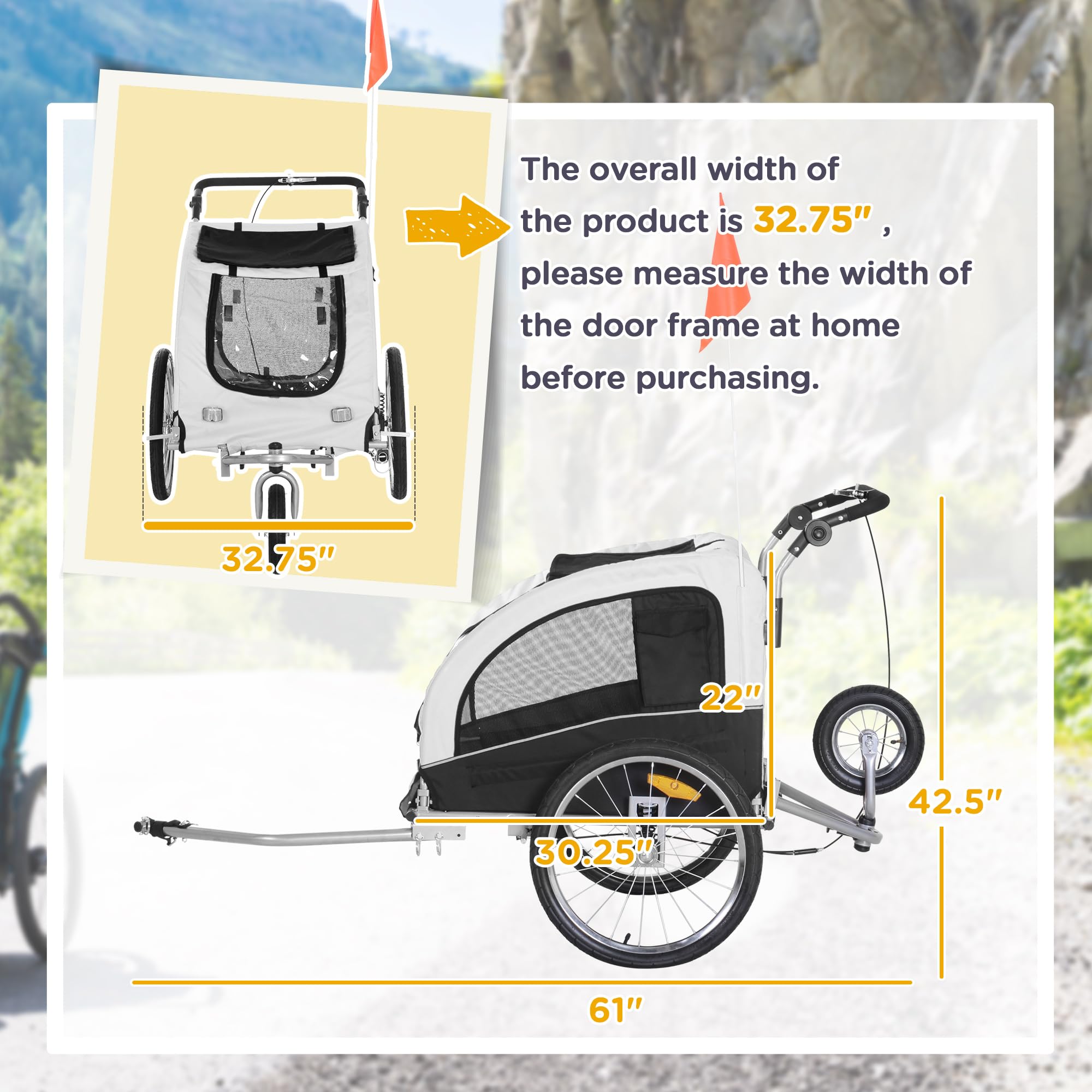 Aosom 2-in-1 Dog Bike Trailer & Pet Stroller with Canopy, Storage Pockets - Perfect for Cycling, Jogging, and Outdoor Adventures with Your Pet