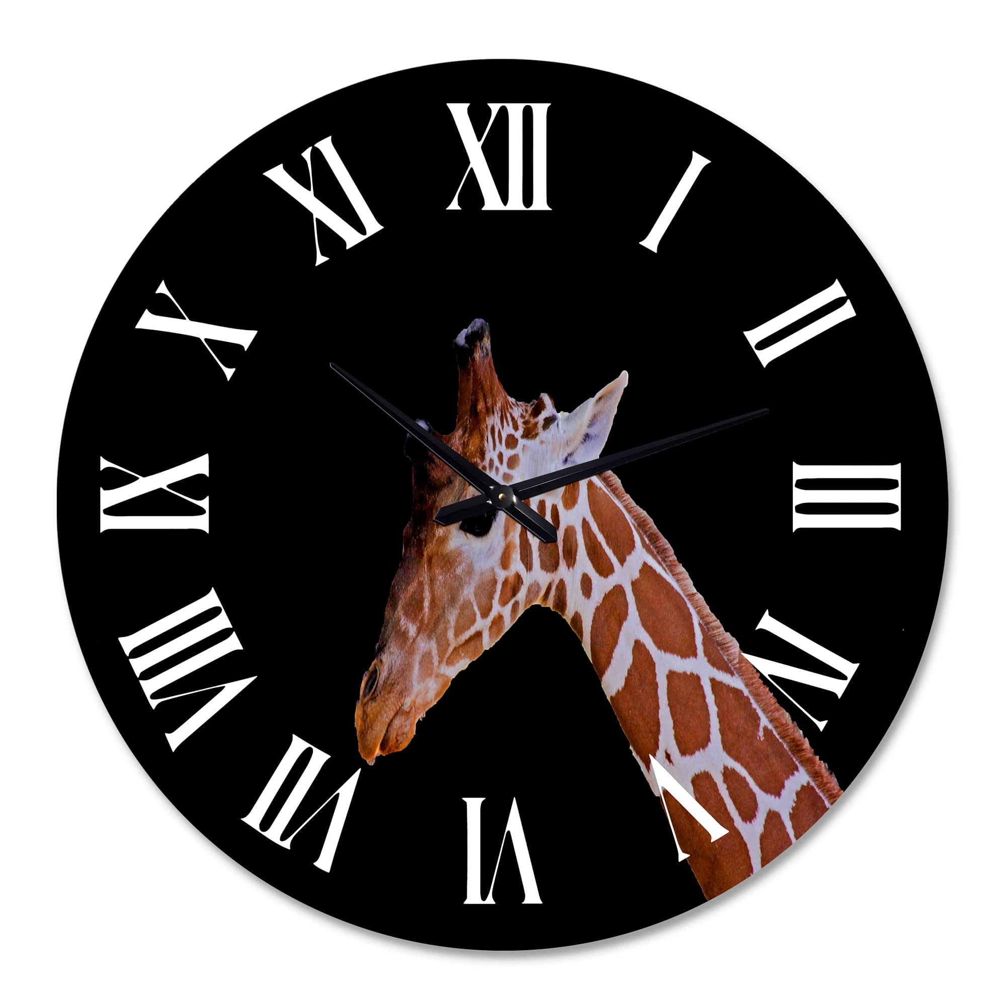 Farmhouse Wall Clock 'Portrait of A Giraffe V' - Large Animal Wall Clock for Bedroom, Living Room, and Kitchen Decor