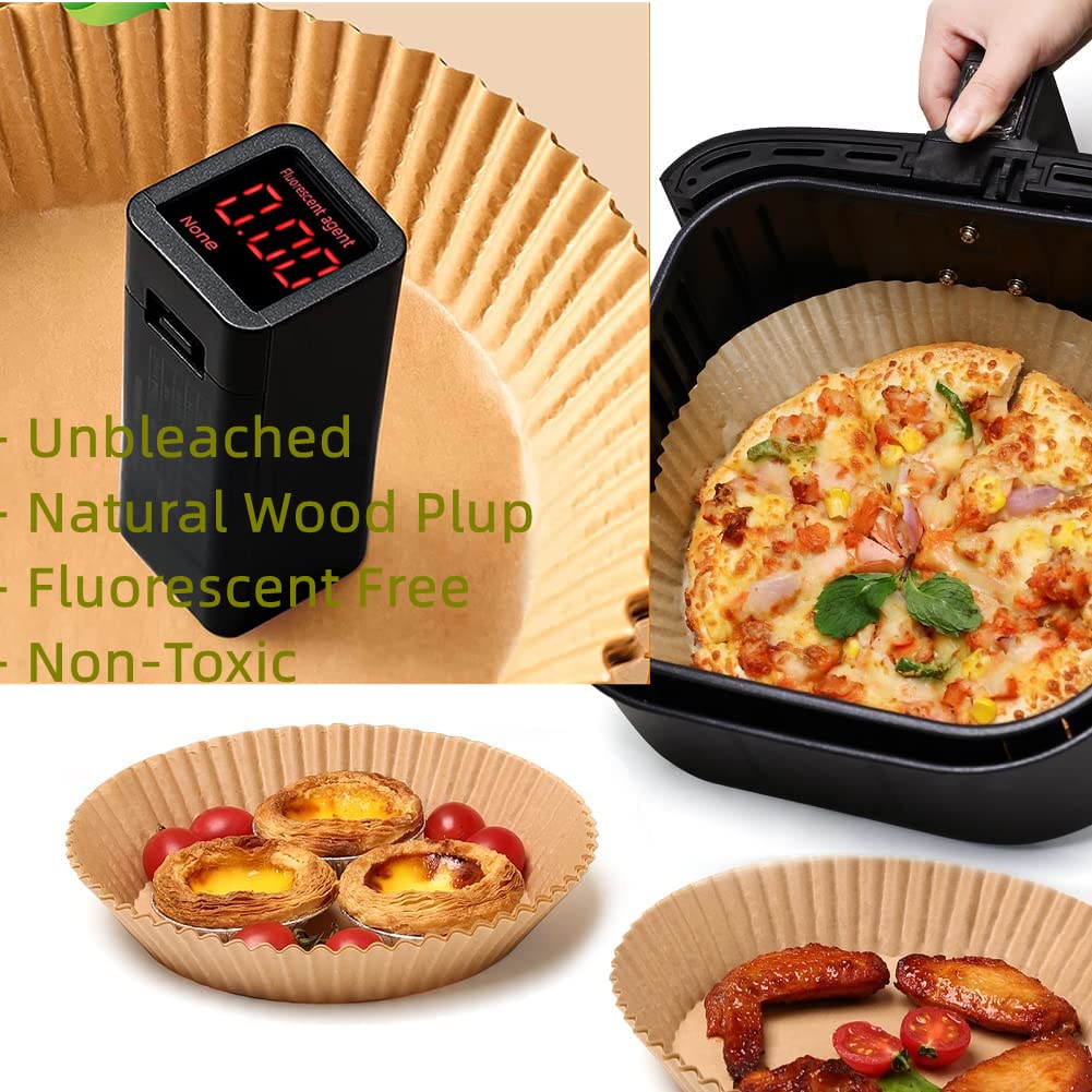 100 Pcs Air Fryer Disposable Paper Liners - 6.3 Inch Non-Stick Round Parchment Sheets, Oil Resistant & Waterproof Food Grade Baking Paper for Microwave, Oven & Air Fryer (Unbleached, Natural) - Perfect for Healthy Cooking & Easy Cleanup