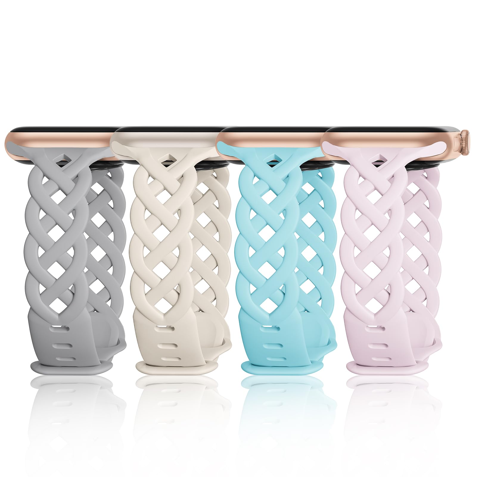 Slim Silicone Apple Watch Bands for Women - Compatible with 38mm 40mm 41mm 42mm 44mm 45mm 49mm iWatch SE Series 8/7/6/5/4/3/2/1 - Breathable Braided Lace Sport Strap Replacement - Perfect for Workouts, Running & Everyday Wear