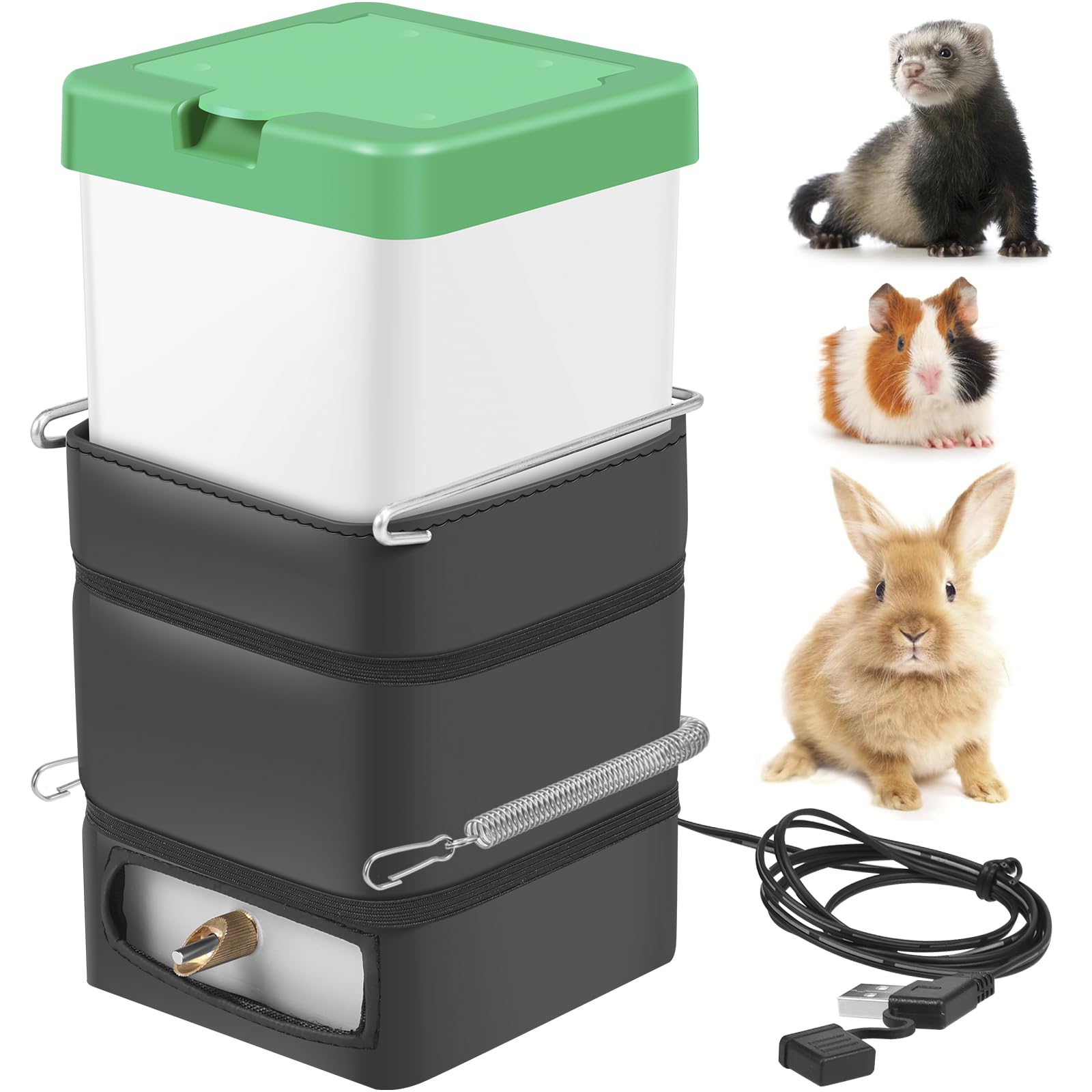32oz No Drip Heated Rabbit Water Bottle - USB Powered Pet Drinker for Small Animals at Home