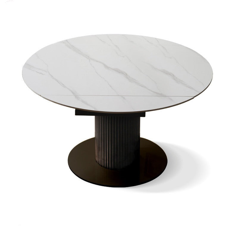 Solid Oak Wood Round Extendable Dining Table with Rotating Lazy Susan - Light Luxury Rock Board Design for Modern Kitchen & Dining Room