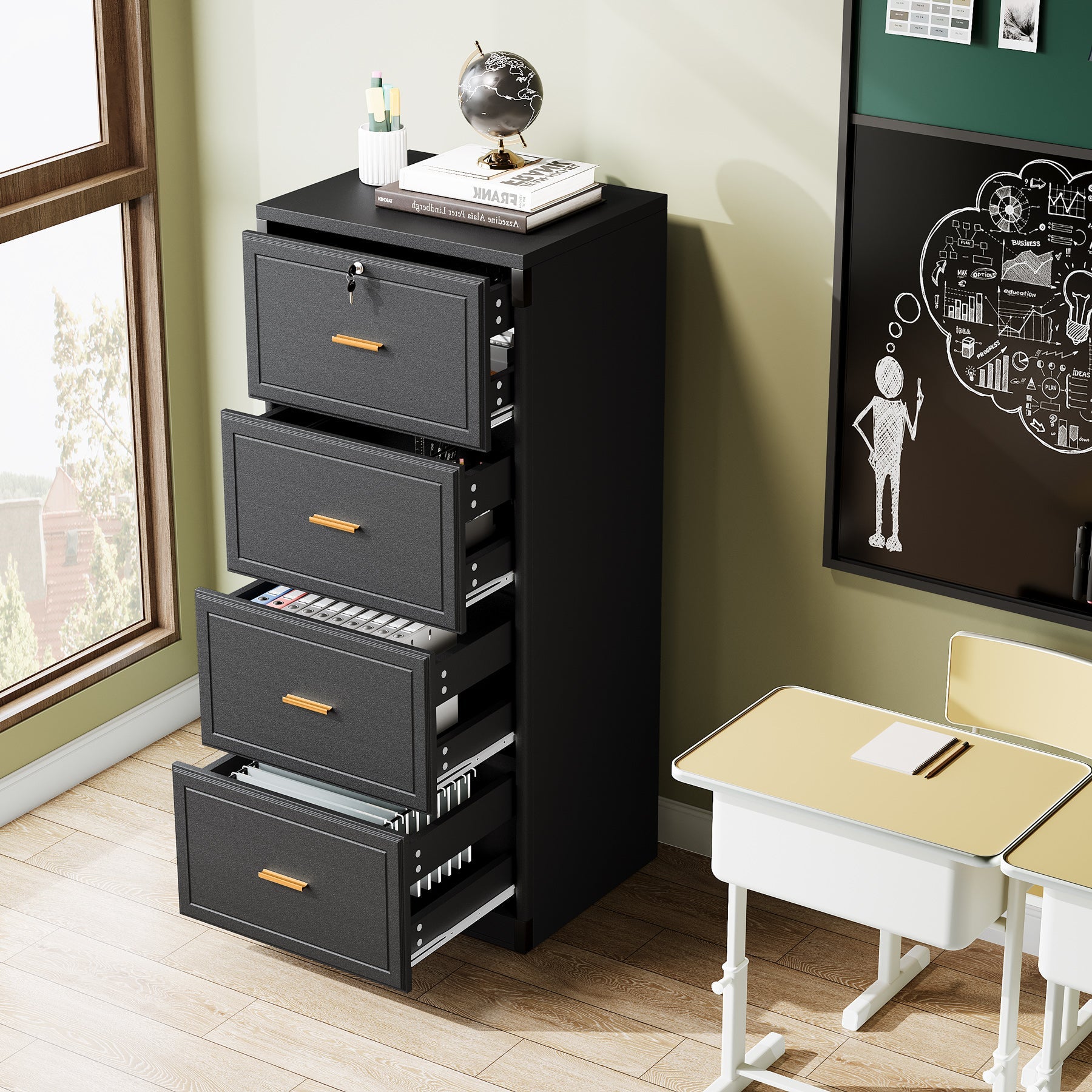 51 File Cabinet - 4-Drawer Vertical Filing Cabinet for Office & Home Organization - Perfect for Documents, Folders & Office Supplies Storage