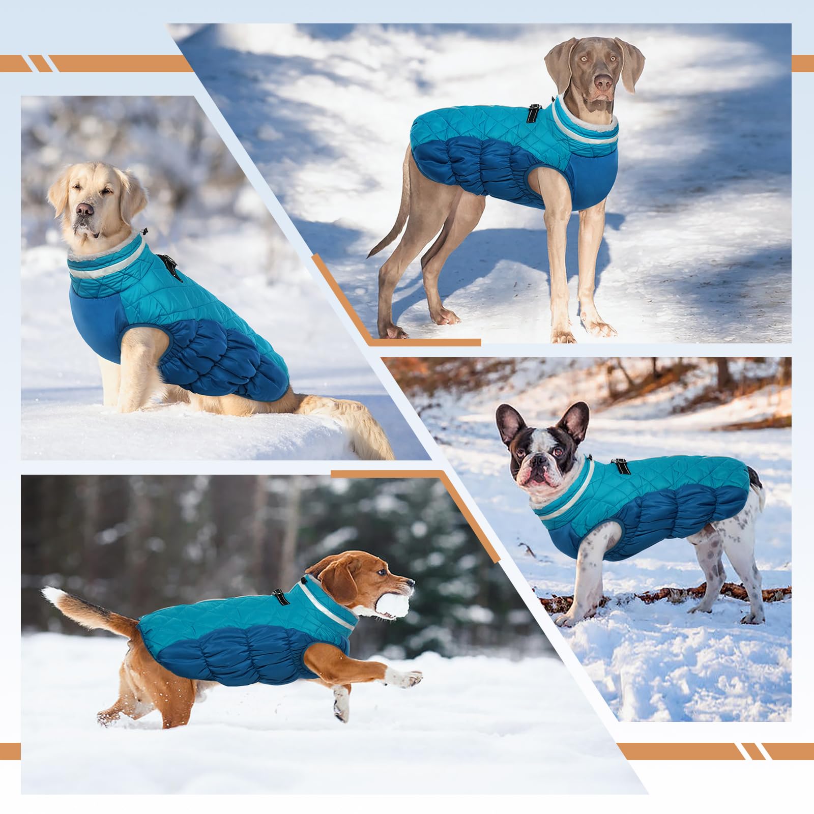 Waterproof Winter Dog Coat with Fleece Lining & Back Zipper - Warm Jacket for Large Dogs (French Bulldog, Shiba Inu) - Built-in Harness for Easy Walking - Perfect for Snowy Days & Outdoor Adventures