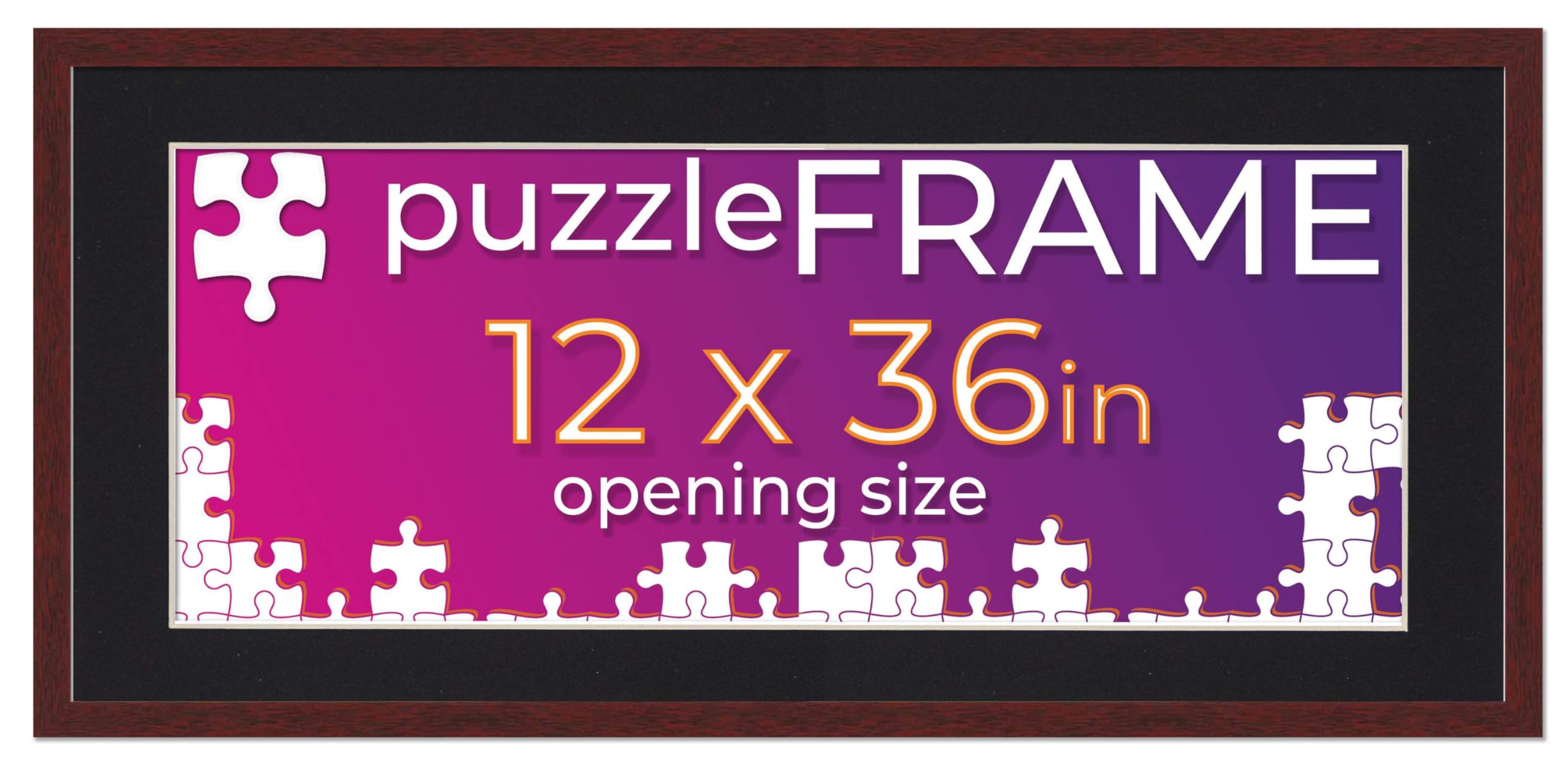 12x36 Jigsaw Puzzle Frame Kit with Puzzle Glue Sheets, Brown Wood Frame & Black Mat - Complete Set Includes UV Acrylic, Backing & Hanging Hardware - Perfect for Displaying Finished Puzzles in Living Rooms, Game Rooms or as Gifts