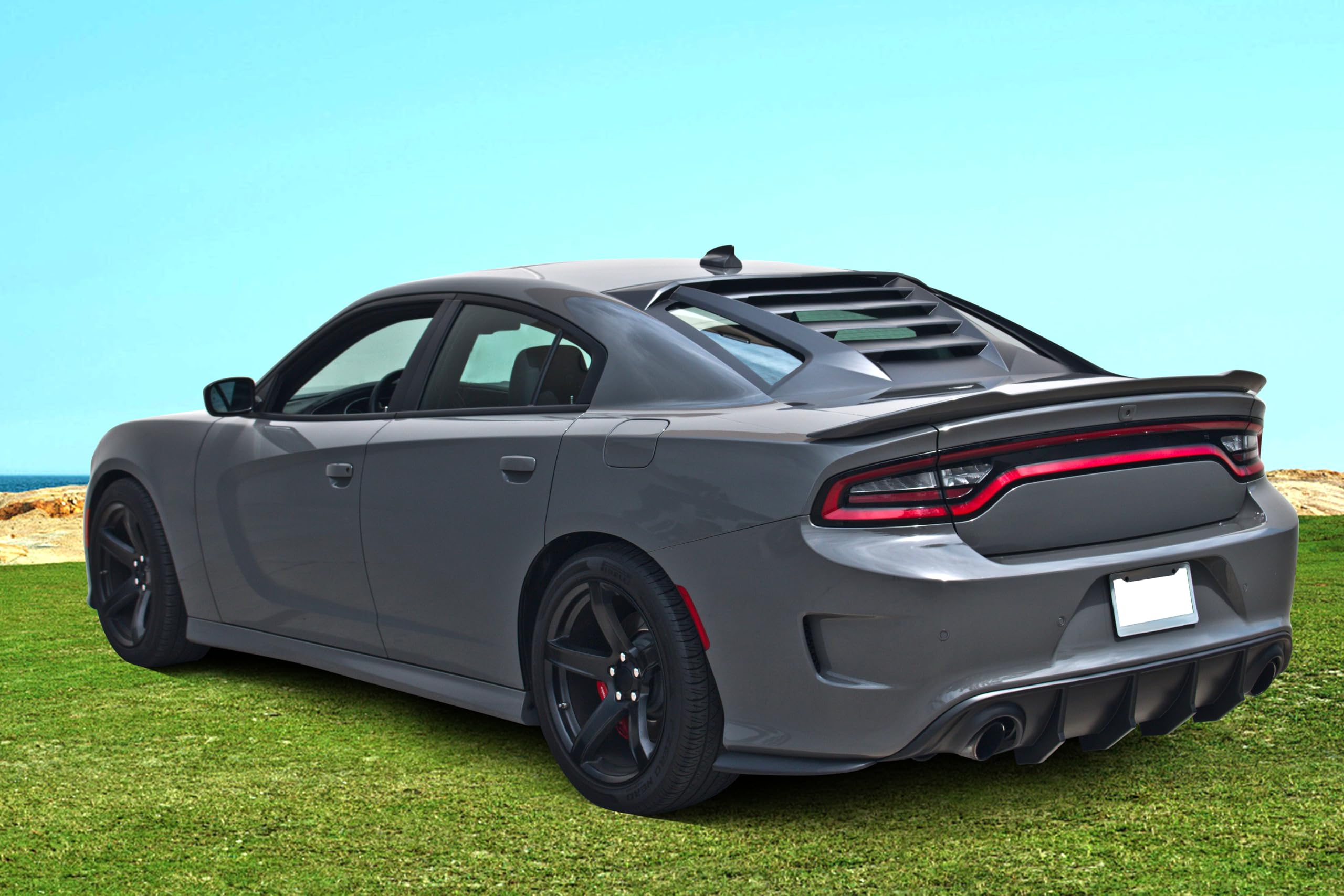 IKON MOTORSPORTS V2 Style Rear Window Louver for 2011-2023 Dodge Charger - Unpainted Black ABS Vent Cover | Enhances Style & Airflow for Muscle Cars