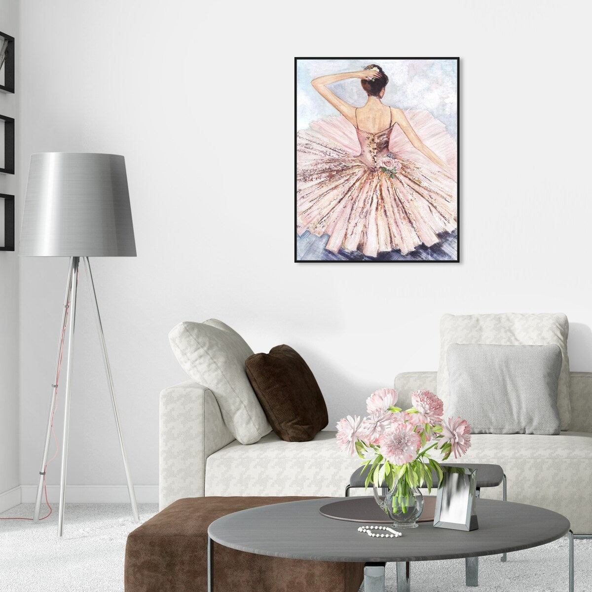 Ballet Dancer Tutu Glam Pink Framed Canvas Wall Art Print - Elegant Roses Inspired by Ballet - Perfect for Living Room, Bedroom & Dance Studio Decor