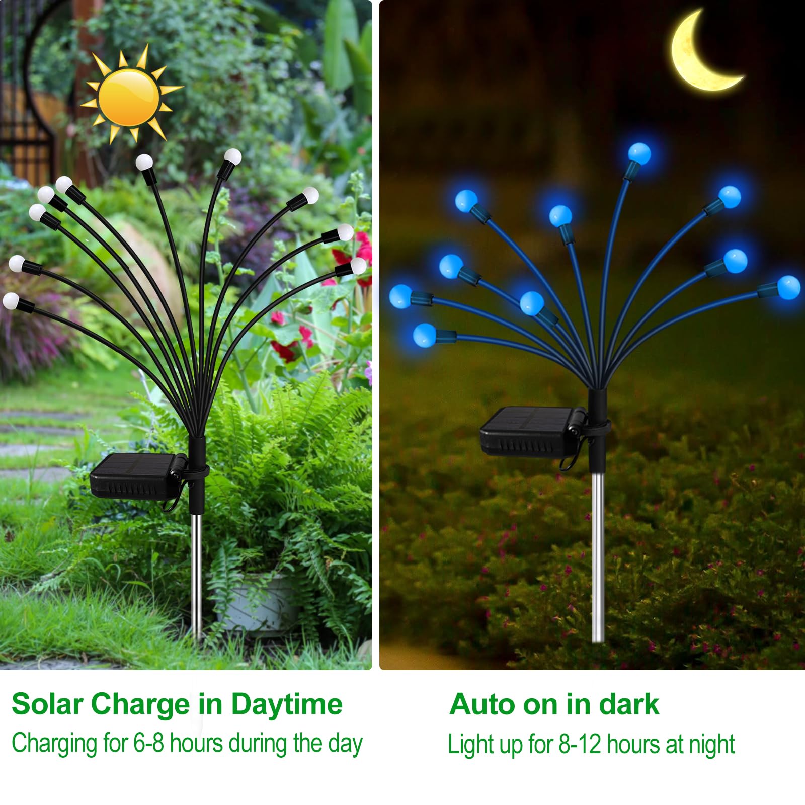 20 LED Solar Garden Lights Outdoor - 2 Pack Blue Firefly Lights, Waterproof & Wind Sway, for Yard, Patio, Backyard, Pathway, Flower Bed Decoration - Perfect for Landscape Lighting, Evening Ambiance, and Outdoor Party Decor