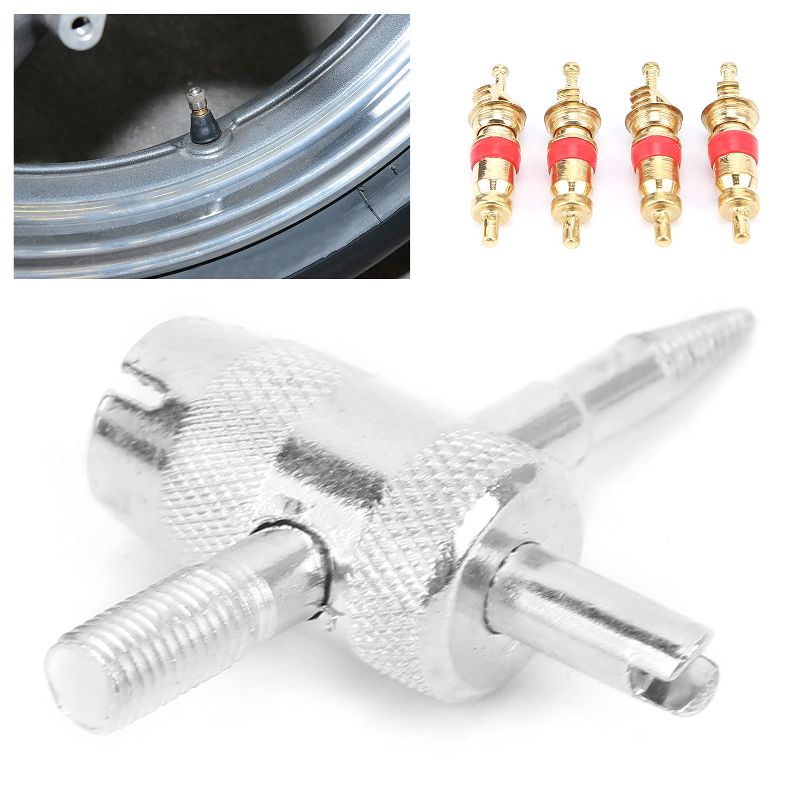 Qiilu 4-in-1 Valve Core Removal Tool Kit - Professional Tire Valve Stem Extractor for Motorcycle, Bicycle, E-Bike, ATV & Car Tires - Perfect for Tire Repair, Maintenance & Inflation