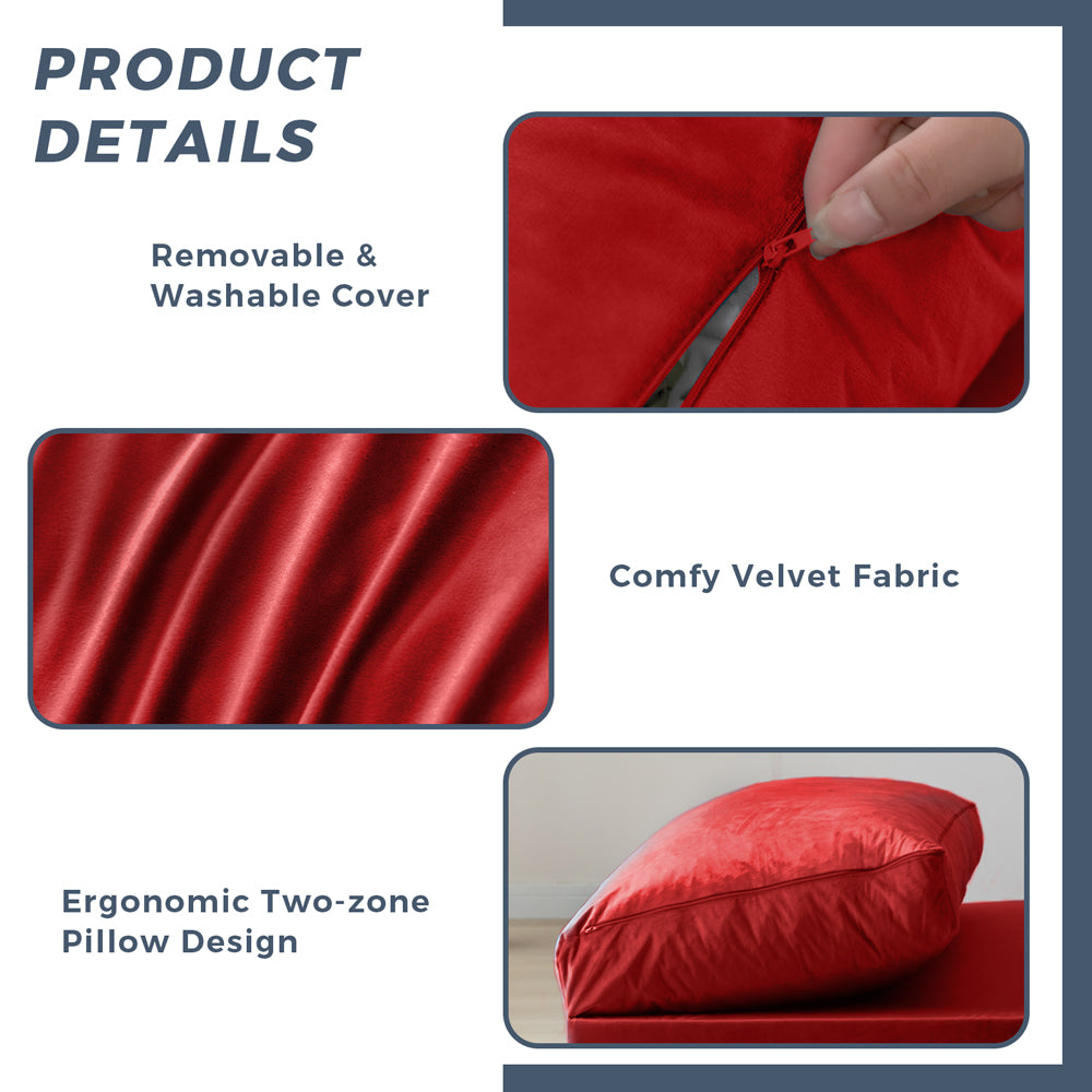 MAXYOYO Velvet Bean Bag Folding Sofa Bed - Washable Cover for Adults, Red | Comfortable Floor Seating for Living Room, Bedroom & Game Room