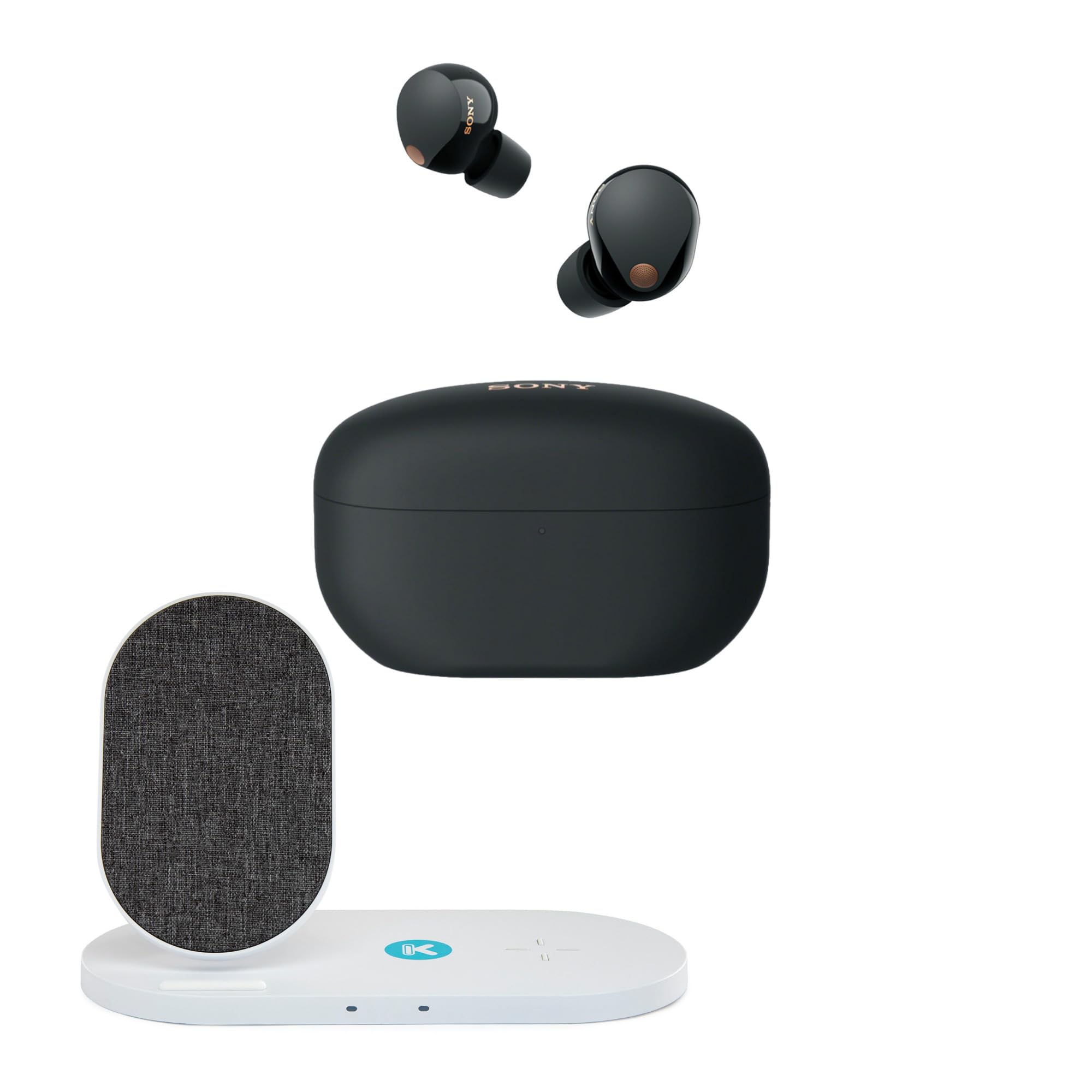 Sony WF-1000XM5 True Wireless Bluetooth Noise Cancelling Earbuds (Black) with Wireless Charger Bundle - Premium Sound Quality for Travel, Work & Gym Use
