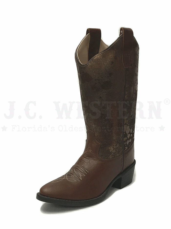 Old West 8163 Kids Western Boots - Brown Leather Cowboy Boots for Boys & Girls | Perfect for Rodeo, Halloween Costumes & Western Style Outfits