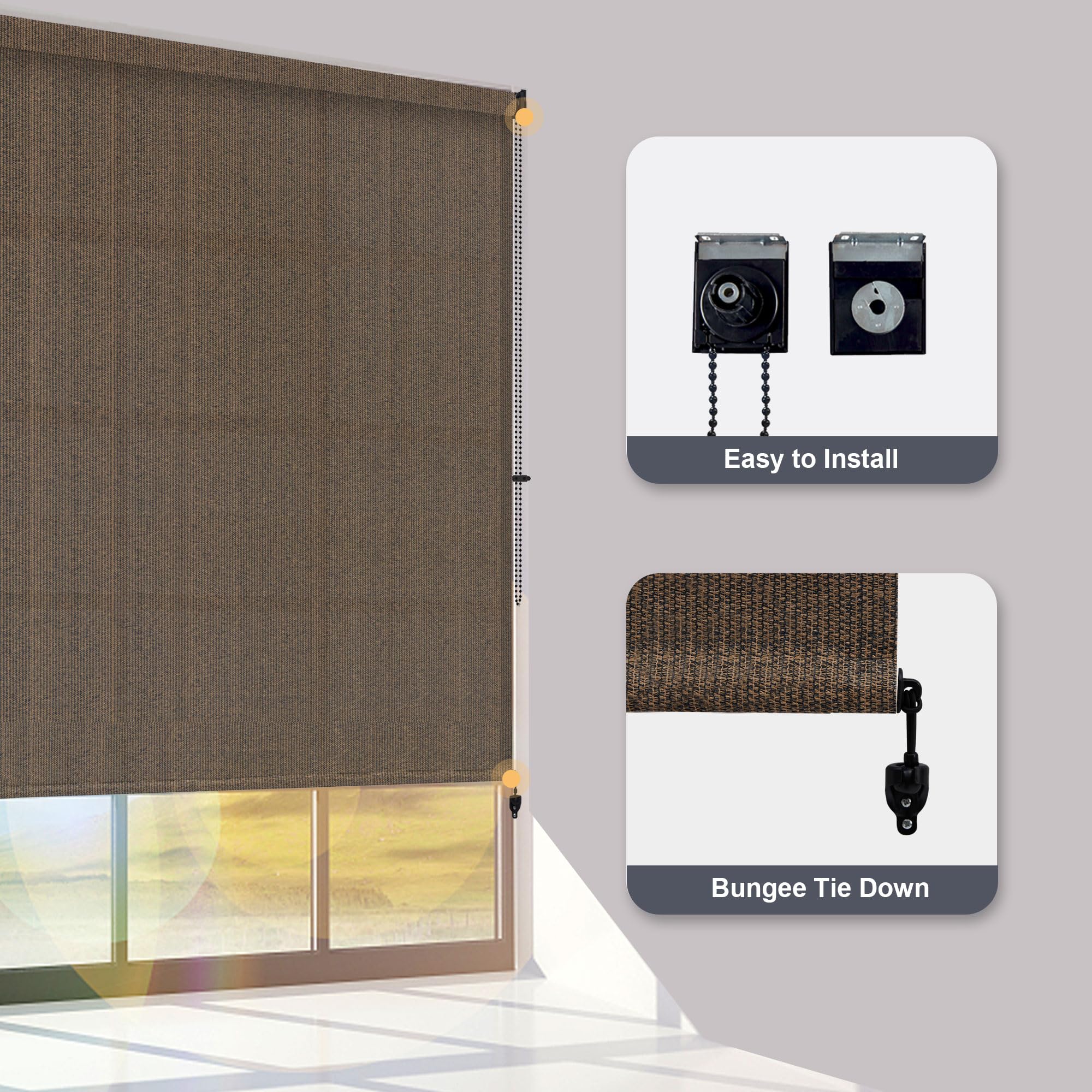 VICLLAX Outdoor Roller Shade - 4' W x 6' L Mocha Patio Blinds for Sun Protection, UV Blocking & Privacy - Perfect for Deck, Balcony, Pergola and Backyard Relaxation