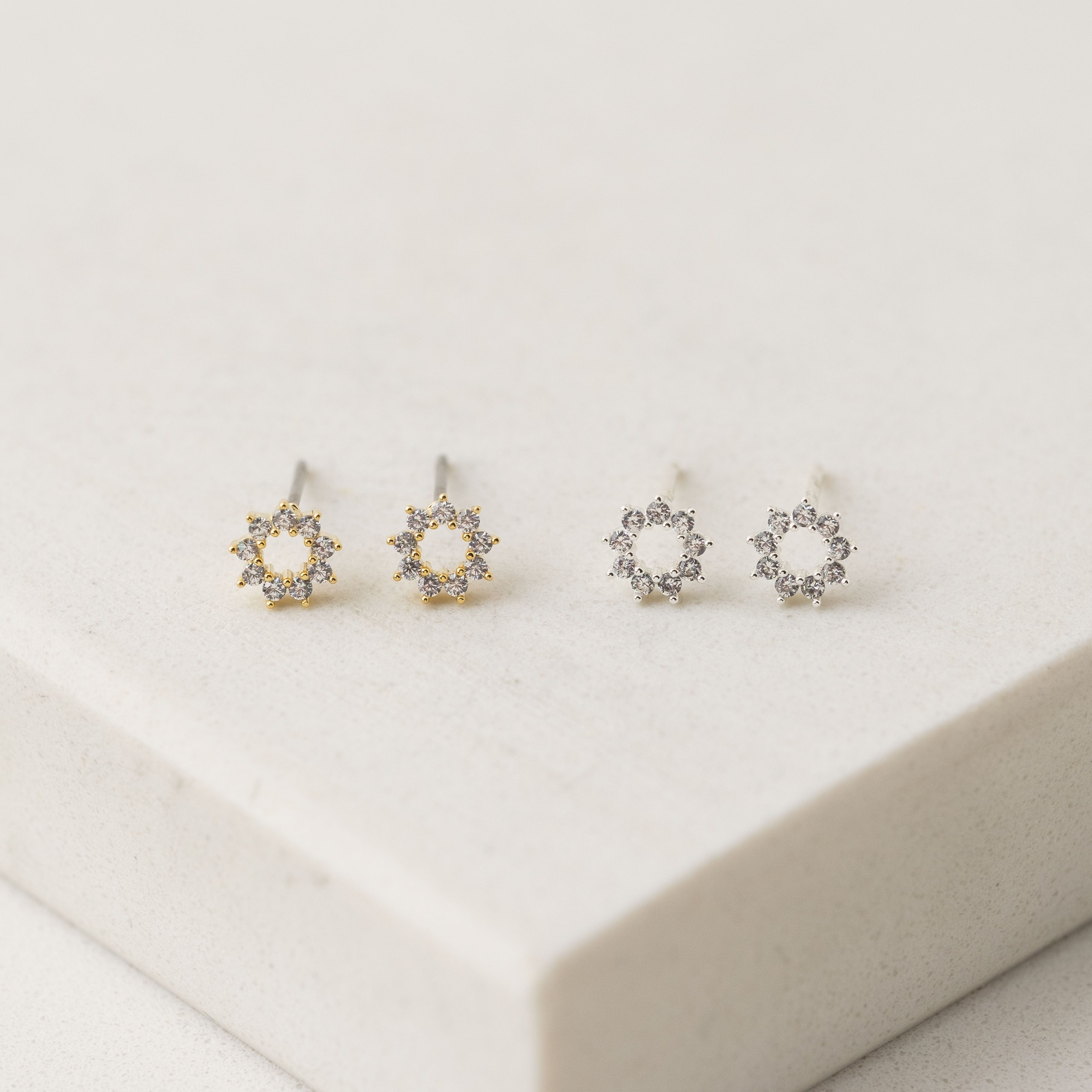 Halo Mini Stud Earrings - Elegant Cubic Zirconia Earrings for Women, 14K Gold Plated Hypoallergenic Jewelry - Perfect for Daily Wear, Parties & Gifts