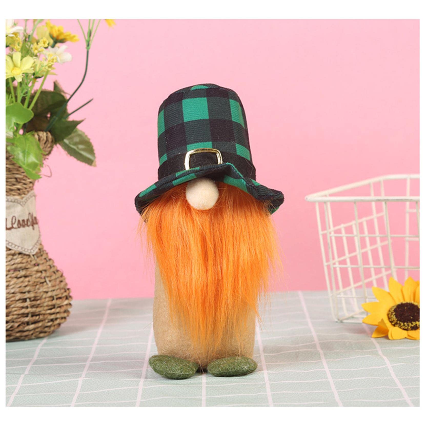 St. Patrick's Day Plush Gnome Decor - Green Hat Tabletop Ornament for Irish Festival & Home Decor