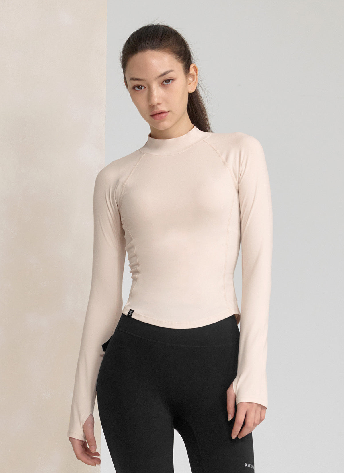 Stylish Peach Mock Neck Long Sleeve Top for Women - Perfect for Office Wear, Casual Outings & Fall Layering