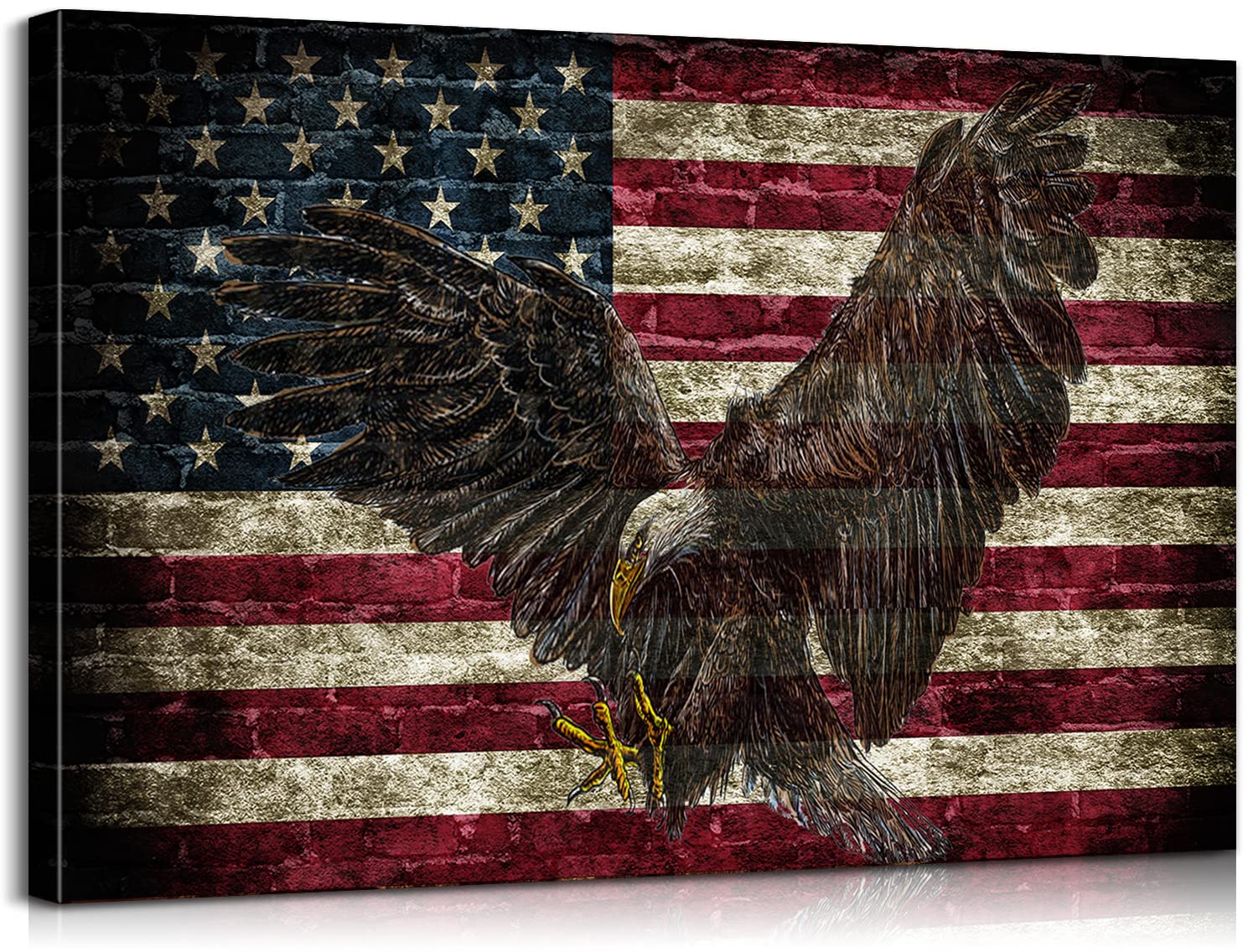 Patriotic American Flag Canvas Wall Art with Bald Eagle - Ready to Hang 28x40 Inches - USA Country Flags Decor for Living Room, Office & Man Cave - Perfect for Independence Day, Veterans Day & Home Decoration