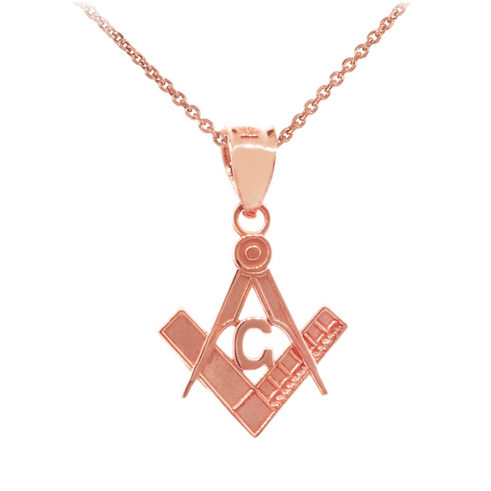 14K Rose Gold Freemason Square & Compass Pendant Necklace - Masonic Jewelry Gift for Men, Perfect for Lodge Meetings & Special Occasions