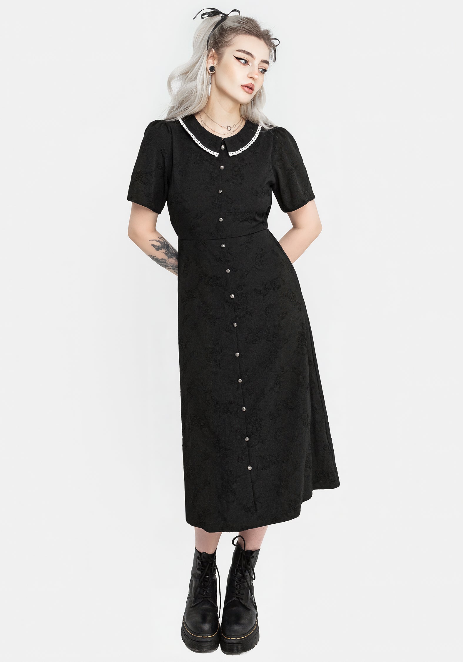 Medea Button Front Collared Midi Dress - Women's Vintage Style Floral Print Summer Dress for Office, Party & Casual Wear